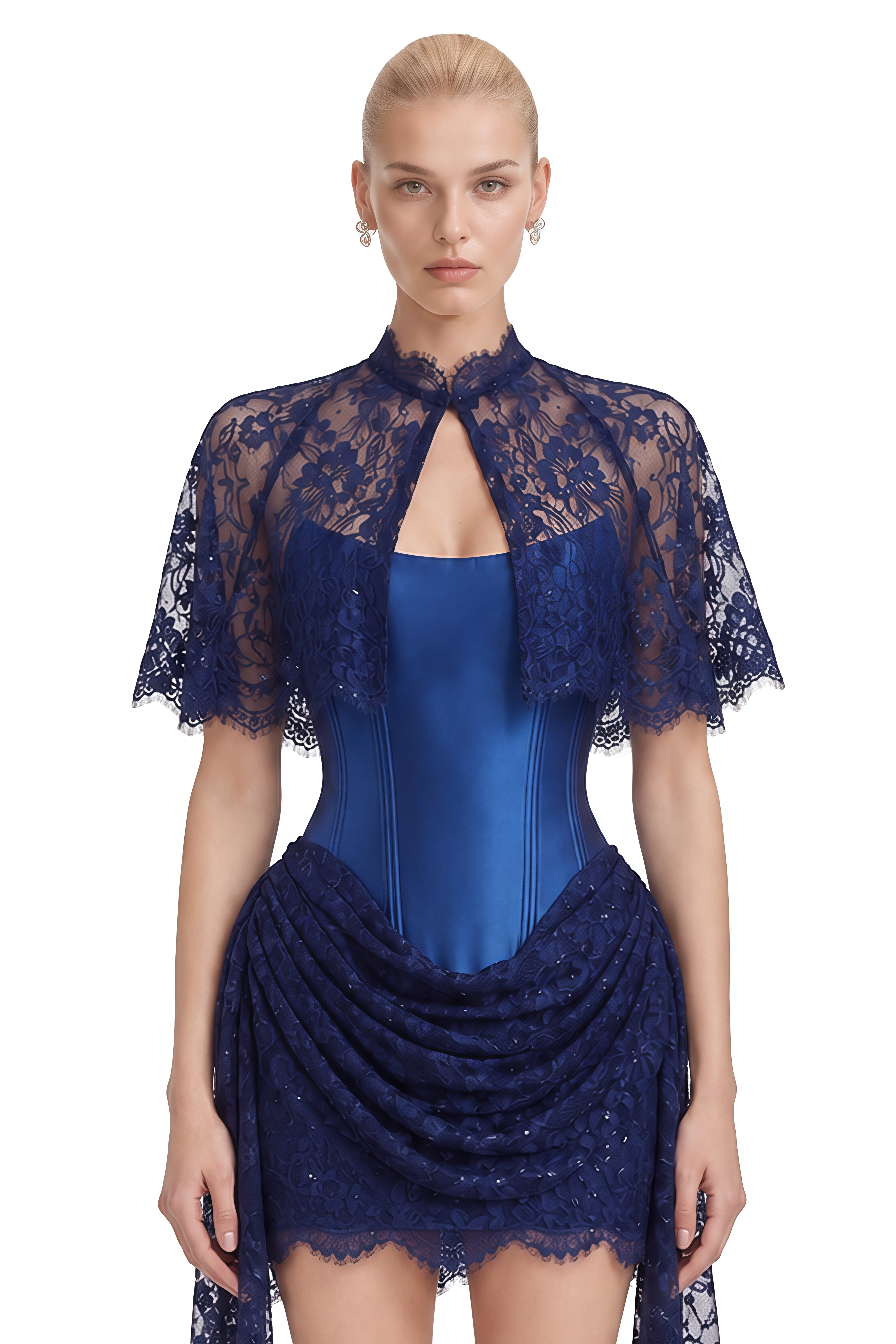 Marguerite Blue Cape Design Scalloped Mini Dress