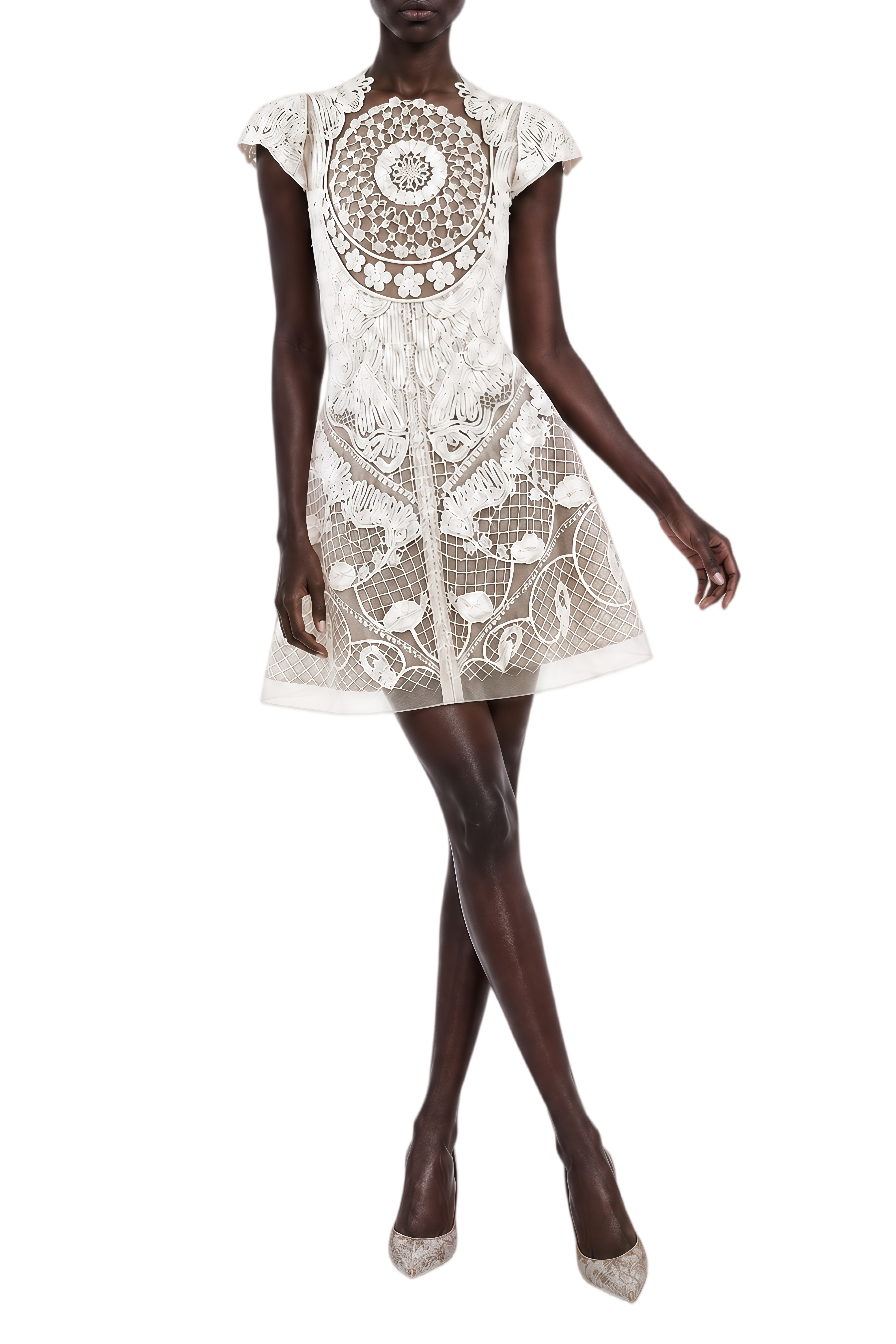 Clover White Floral Embroidered Lace Mini Dress