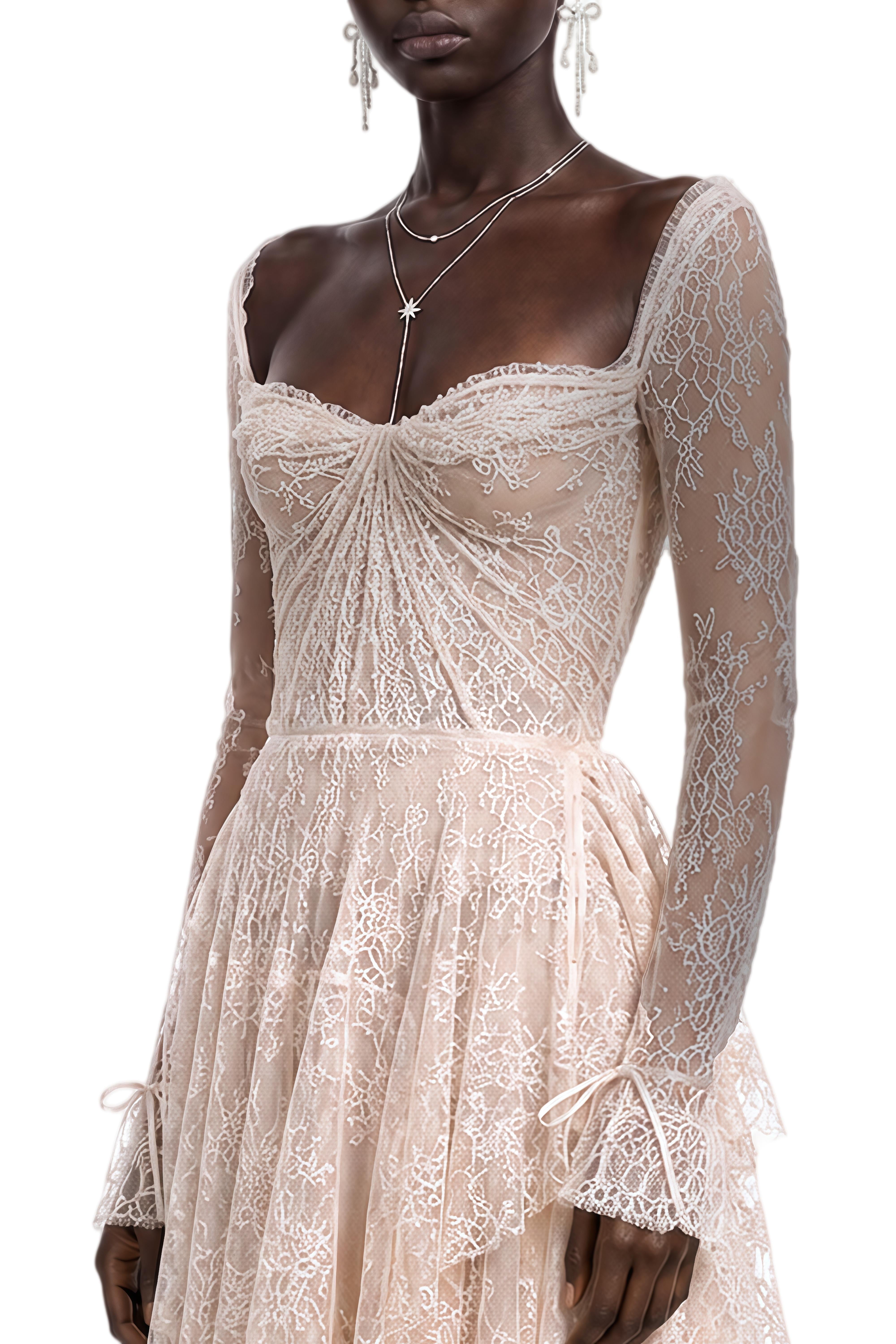 Celine Neutral Long Sleeves Ruched Midi Dress
