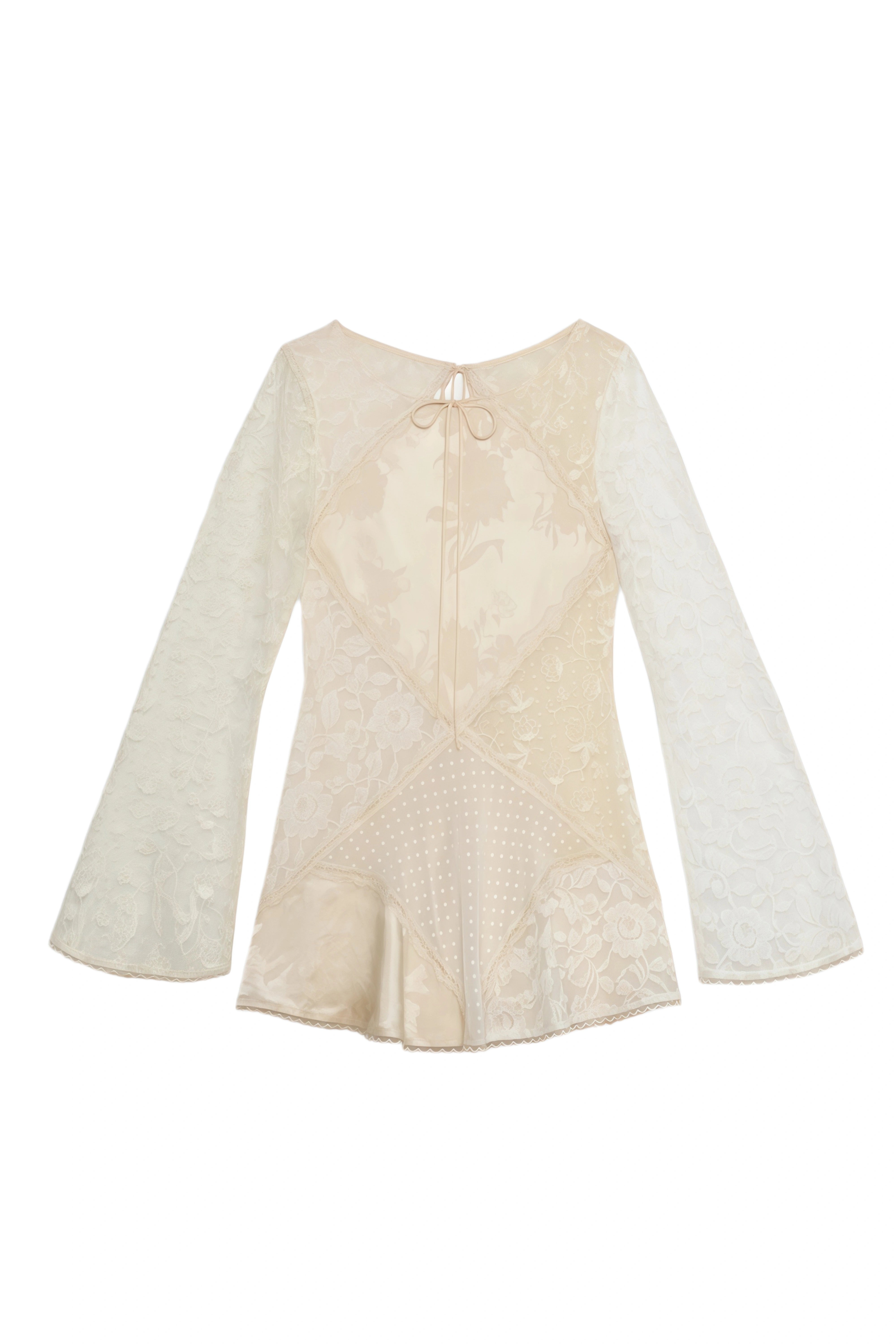 Vesper Neutral Cut-out Back Lace Mini Dress
