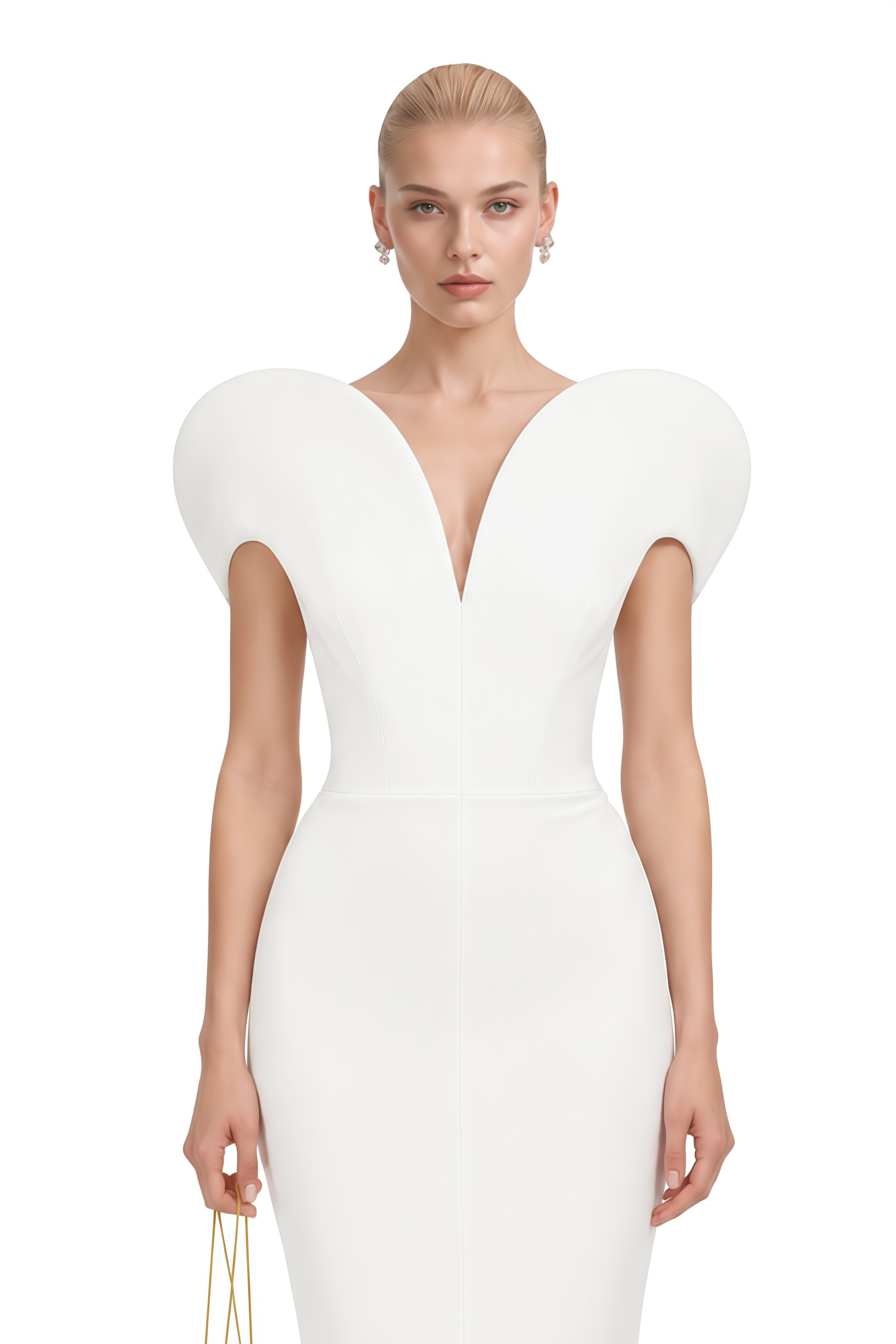 Lydia White Sleeveless Sculptural Shoulder Maxi Dress