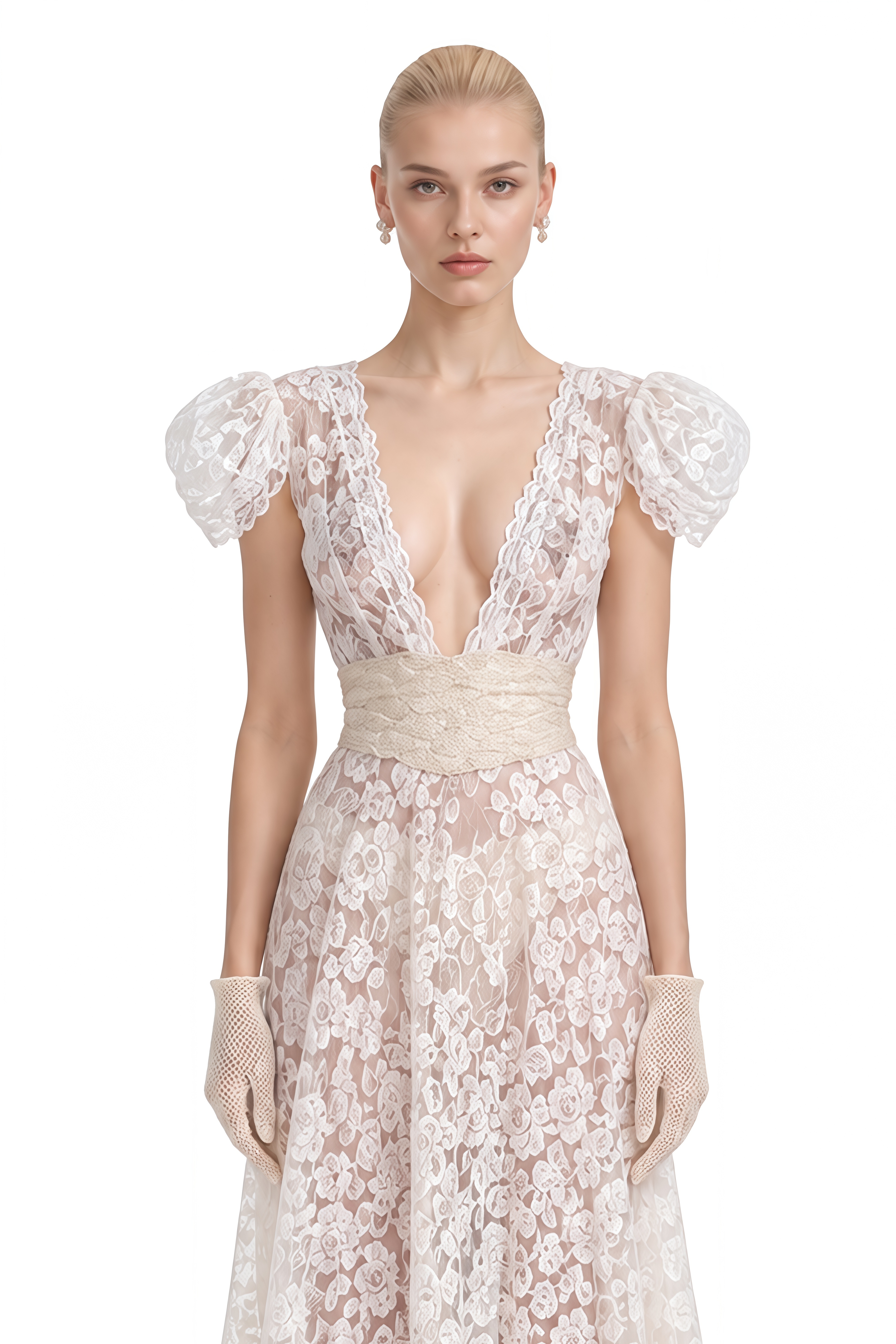 Bronte White V-Neck Lace Maxi Dress