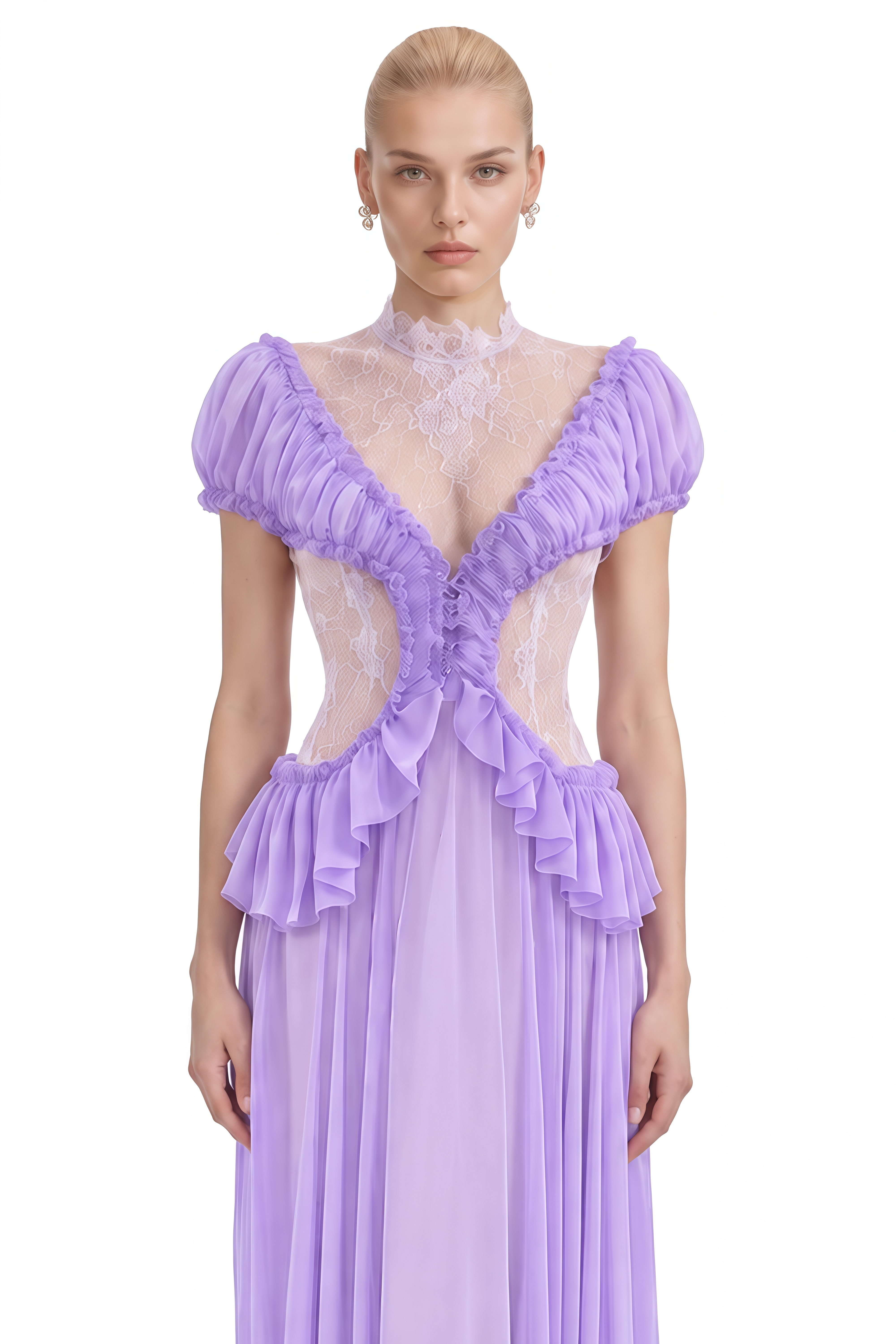Grace Lavender Puff Sleeve Lace Maxi Dress