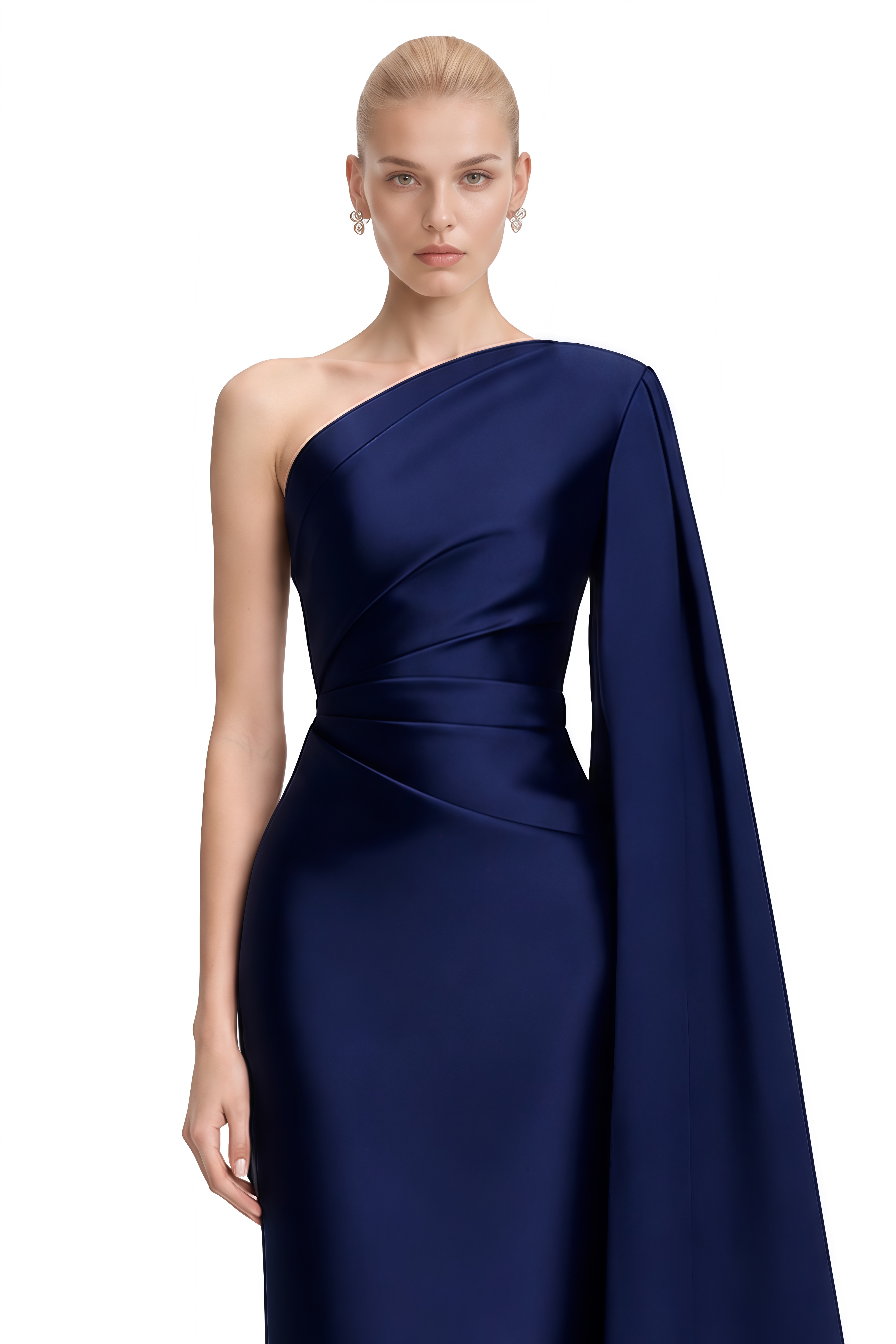Nora Navy One-Shoulder Draped Maxi Dress