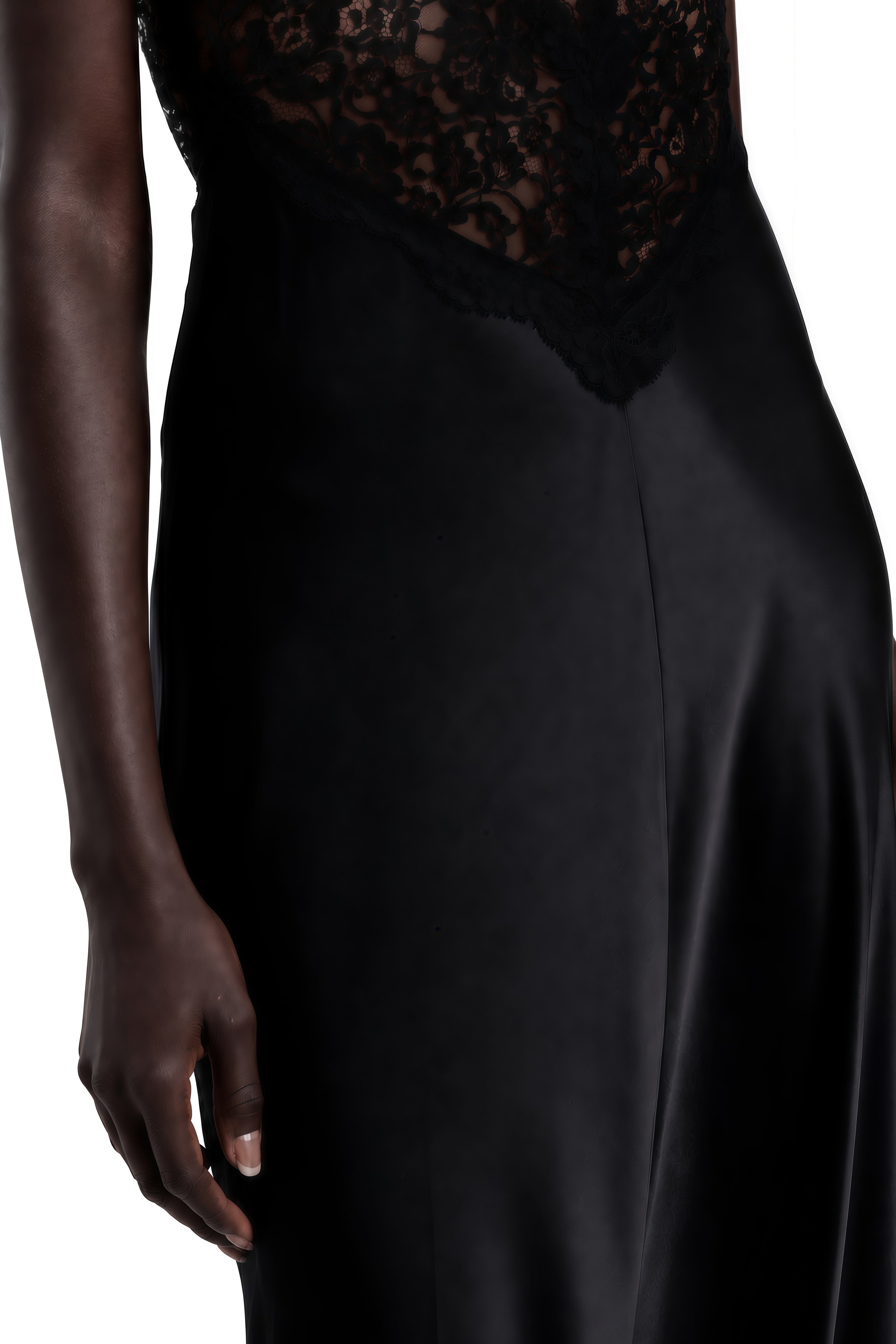 Aurora Black Lace Draped Maxi Dress