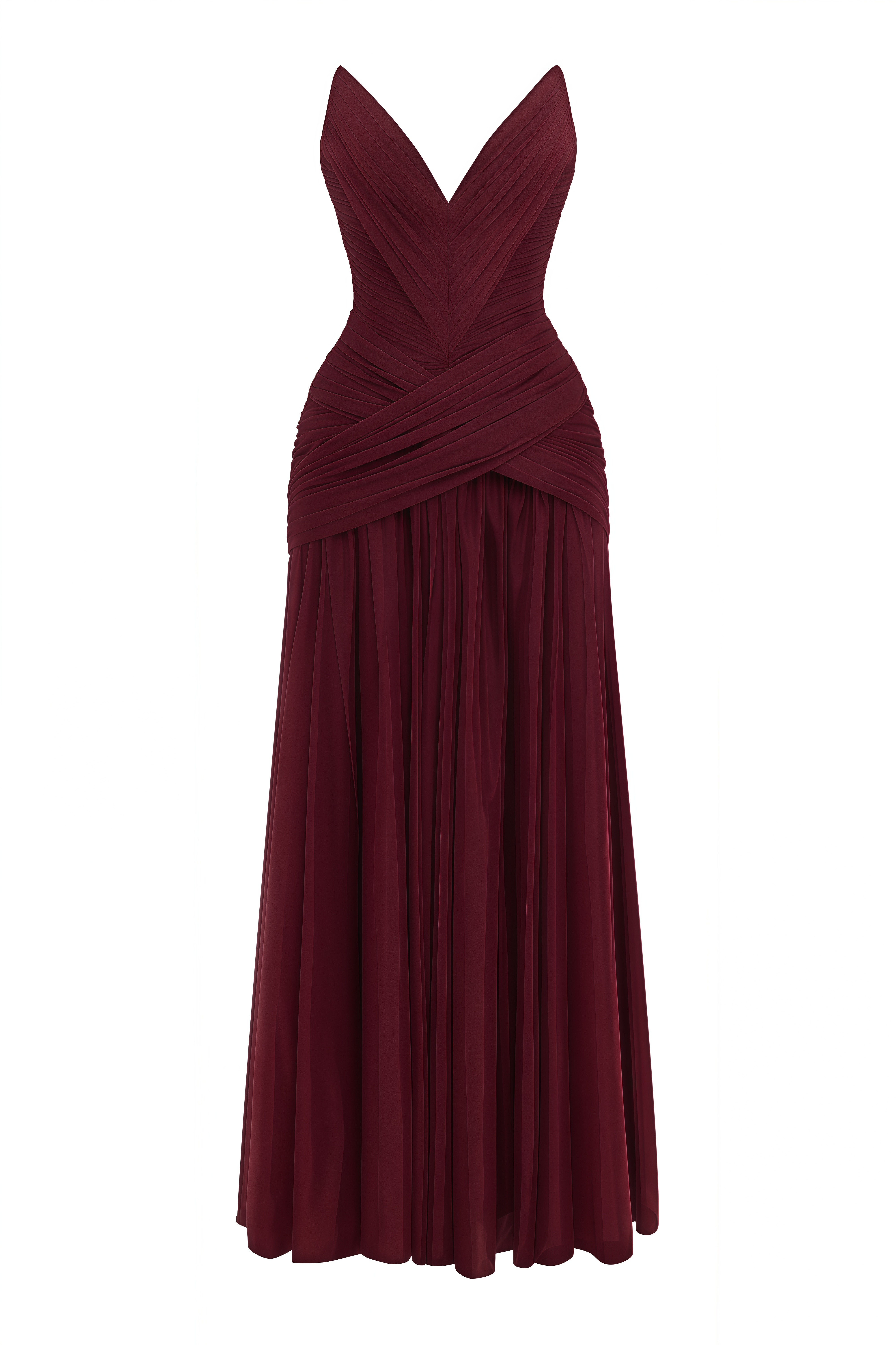 Serenity Burgundy Strapless V-Neck Maxi Dress