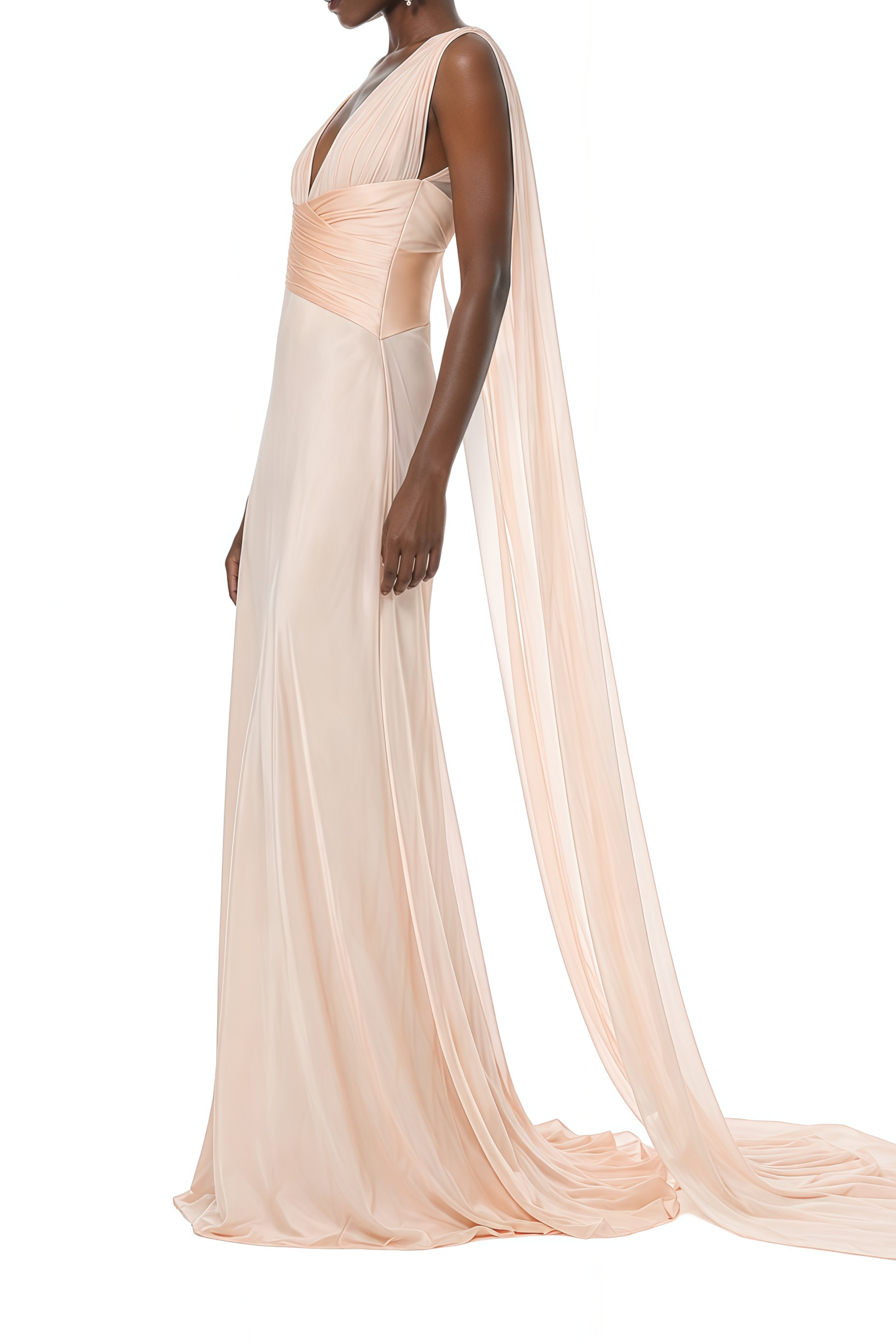 Josephine Neutral Ribbon Design Ruched Maxi Dress