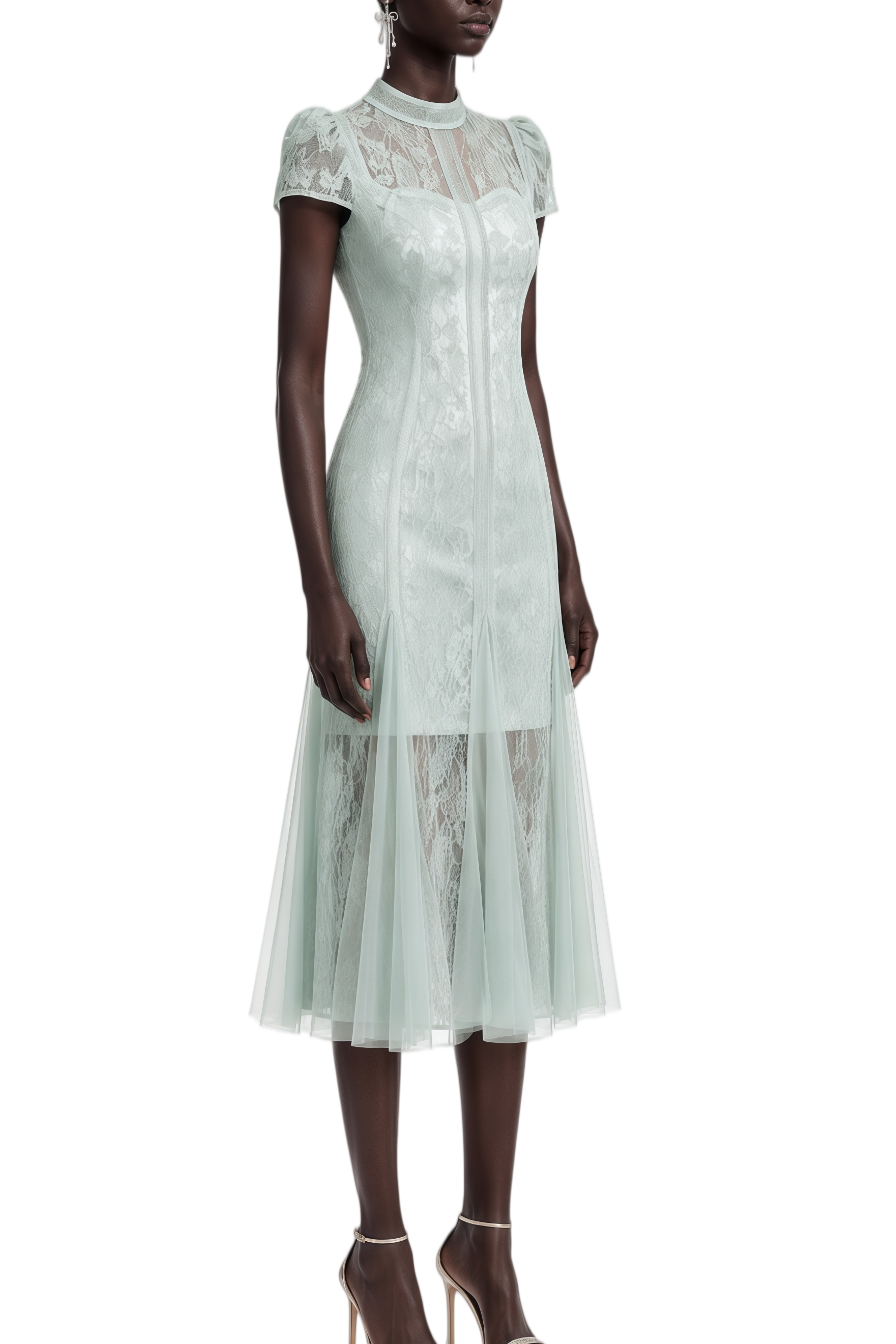 Martha Green Turtleneck Mesh Midi Dress