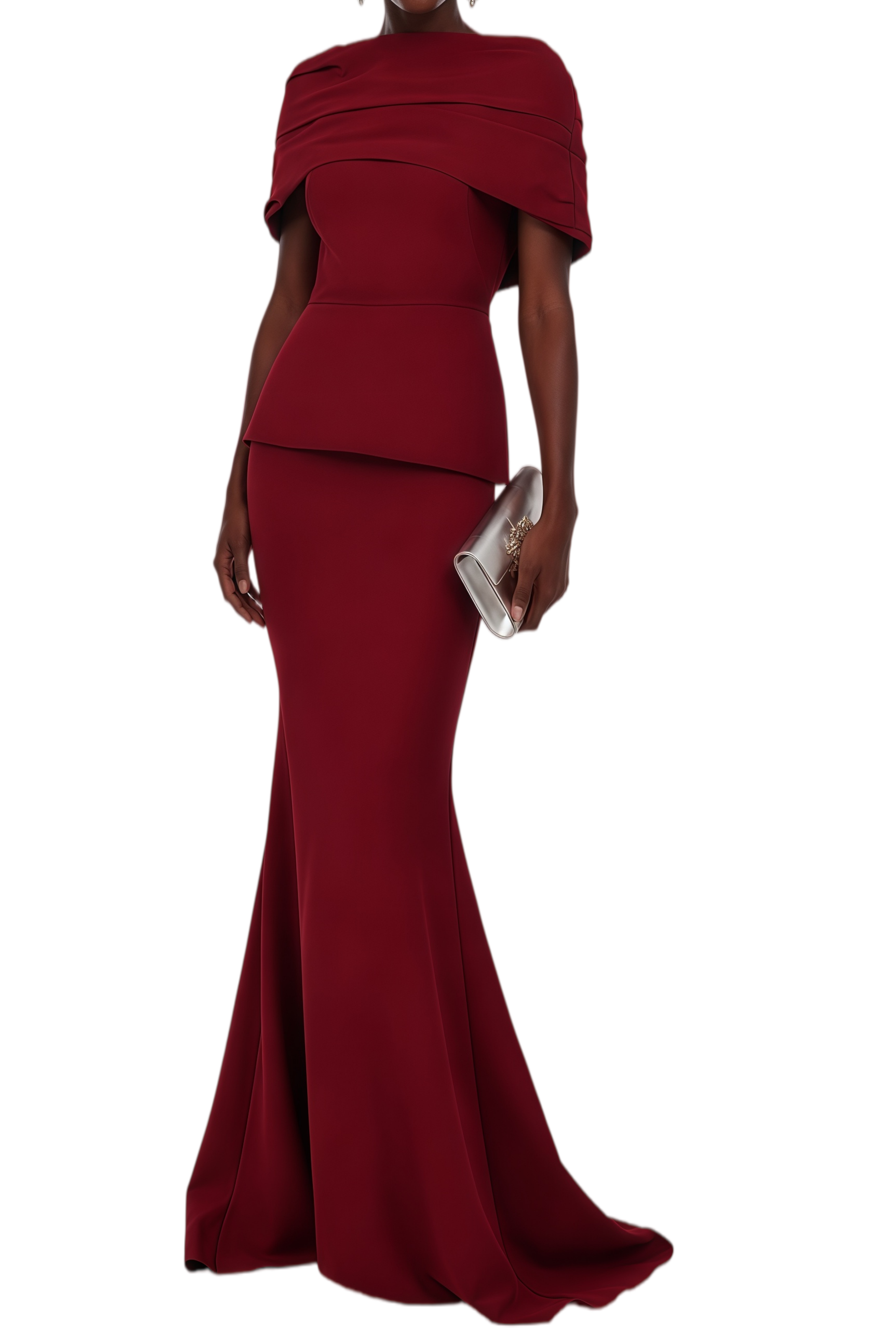 Natalie Burgundy Boat Neck Mermaid Maxi Gown