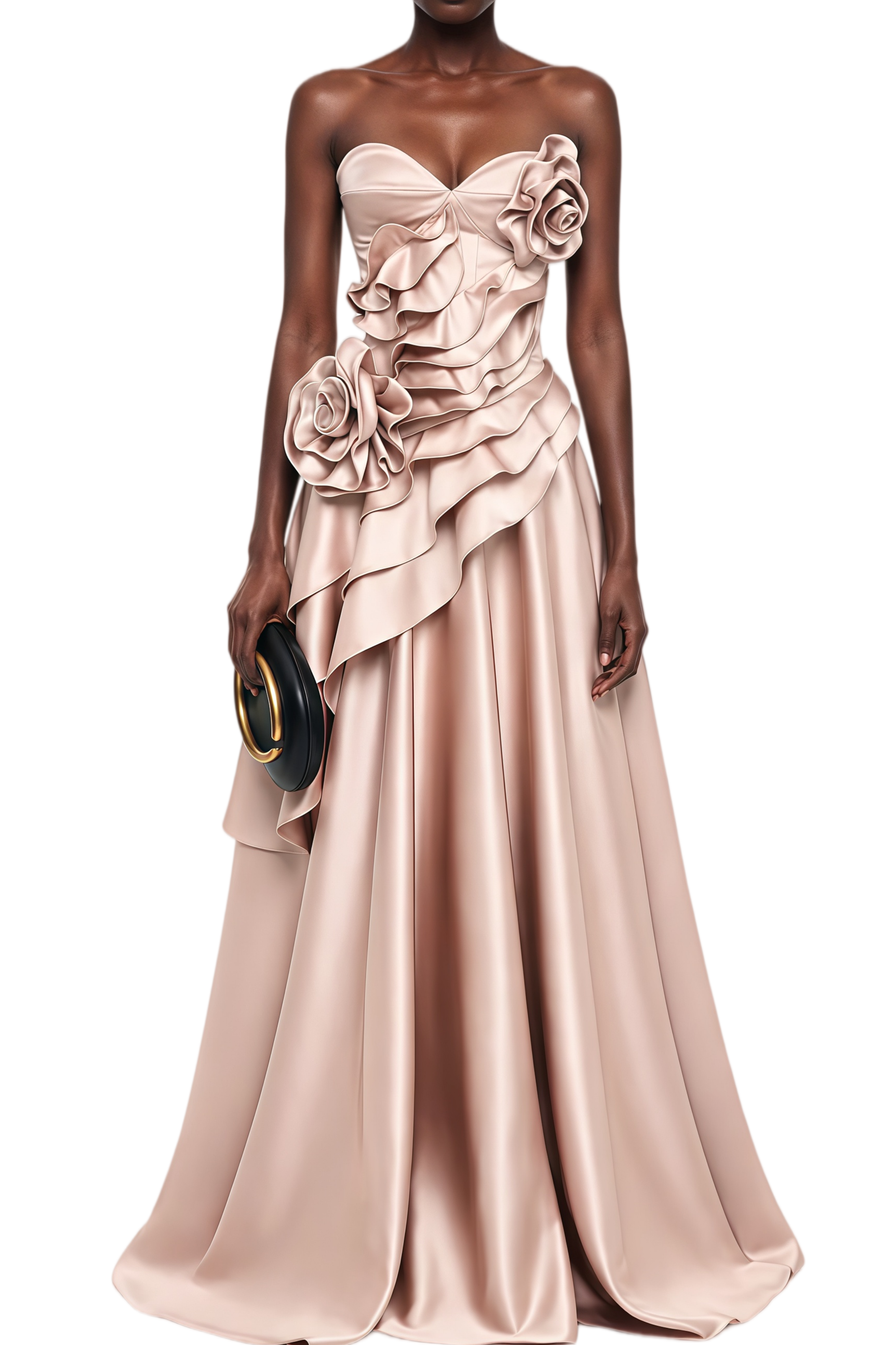 Mabel Pale Pink 3D Floral Appliqué Ruffled Maxi Dress