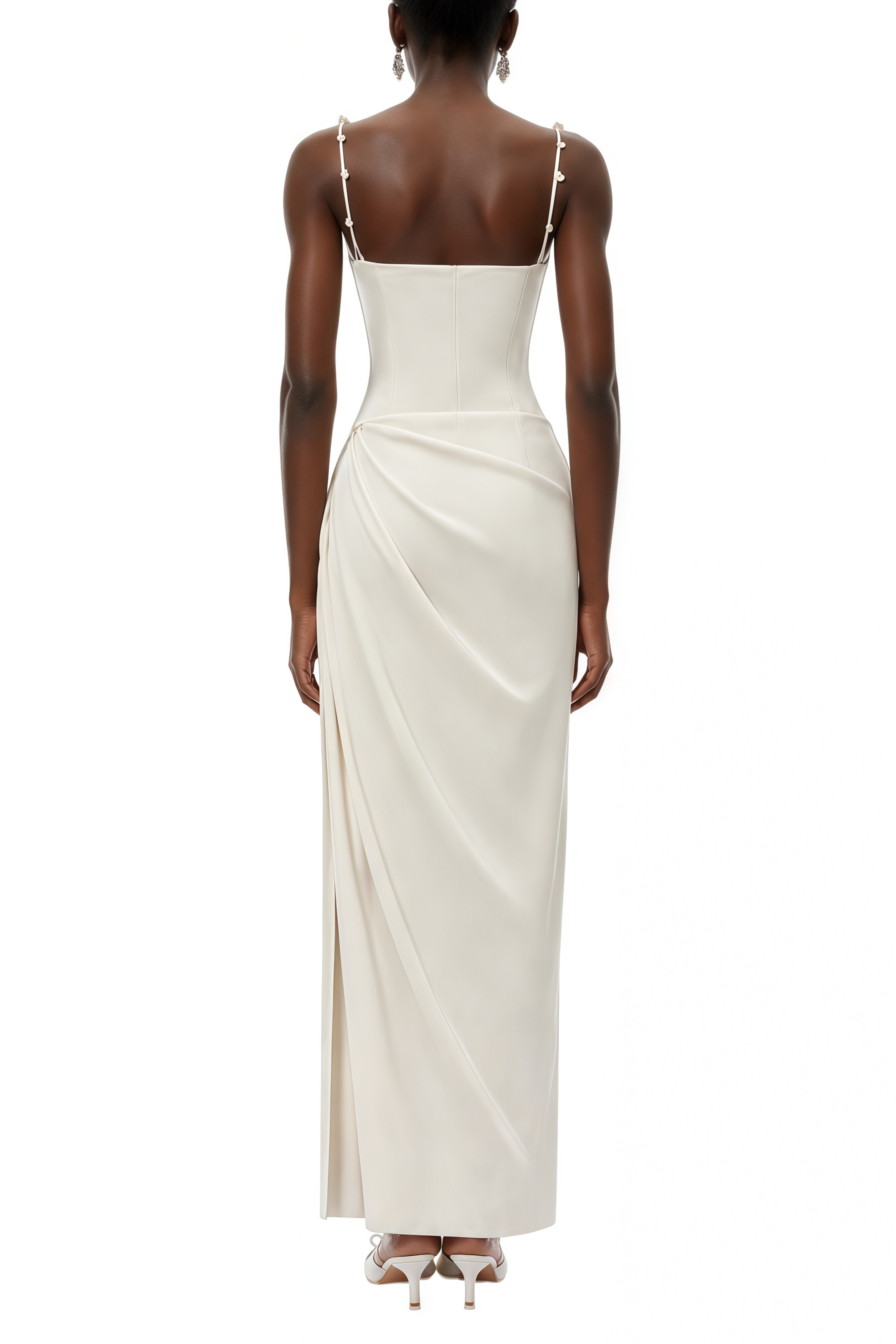 Hannah White Bustier Ruched Maxi Dress