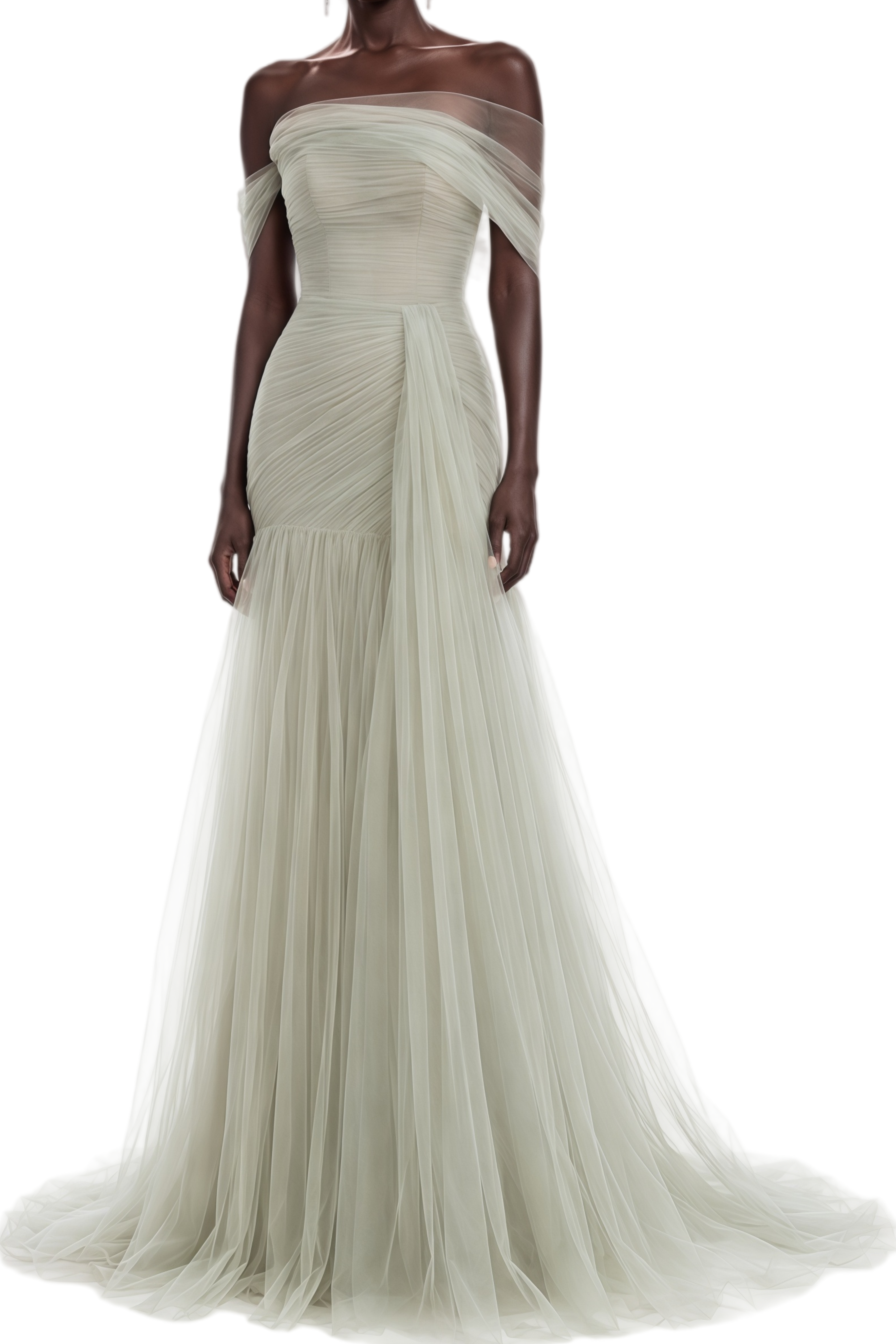 Mireille Pale Green Off-Shoulder Sleeveless Maxi Dress
