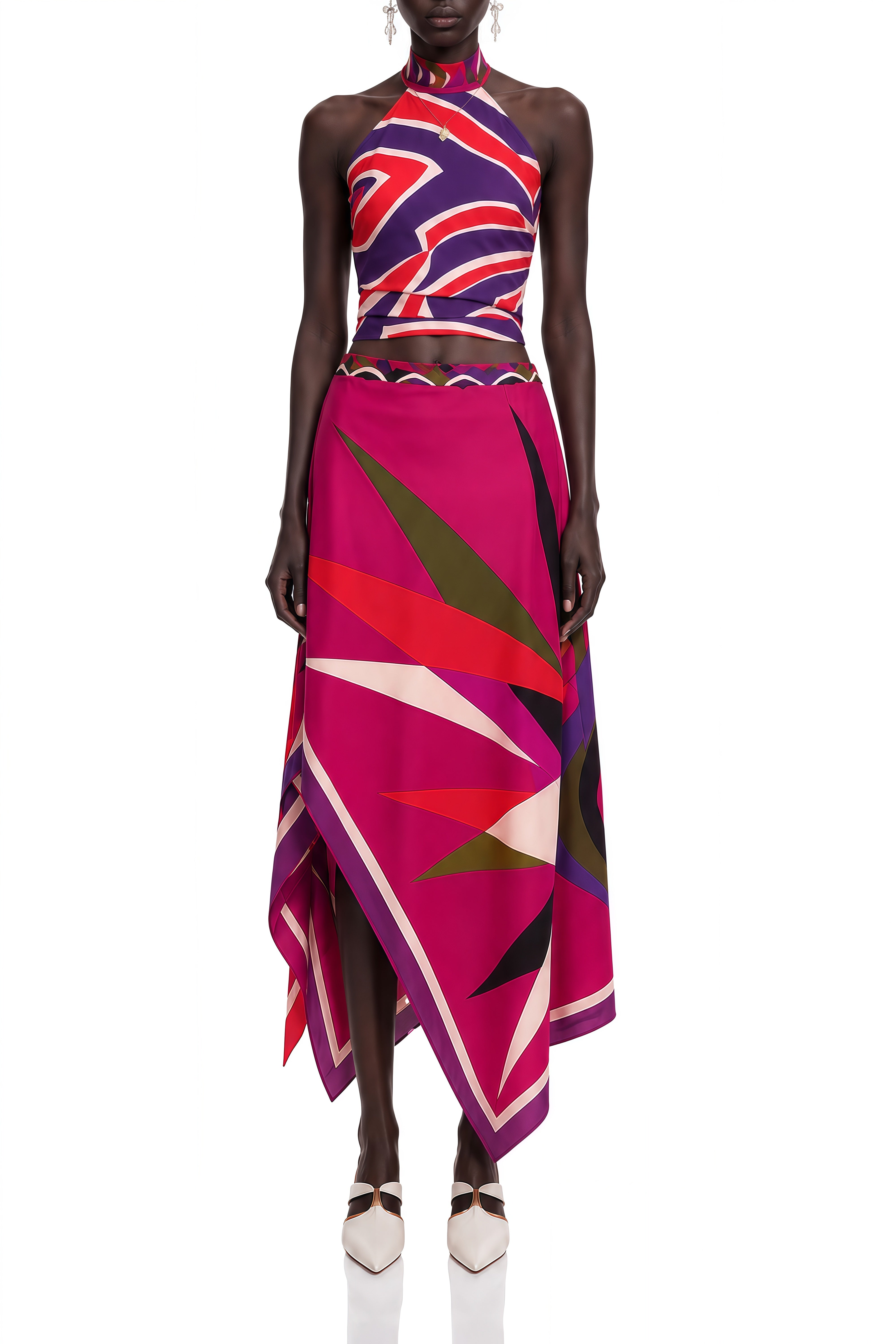 Hermione Fuchsia Abstract Print Sleeveless Top & Skirt Set