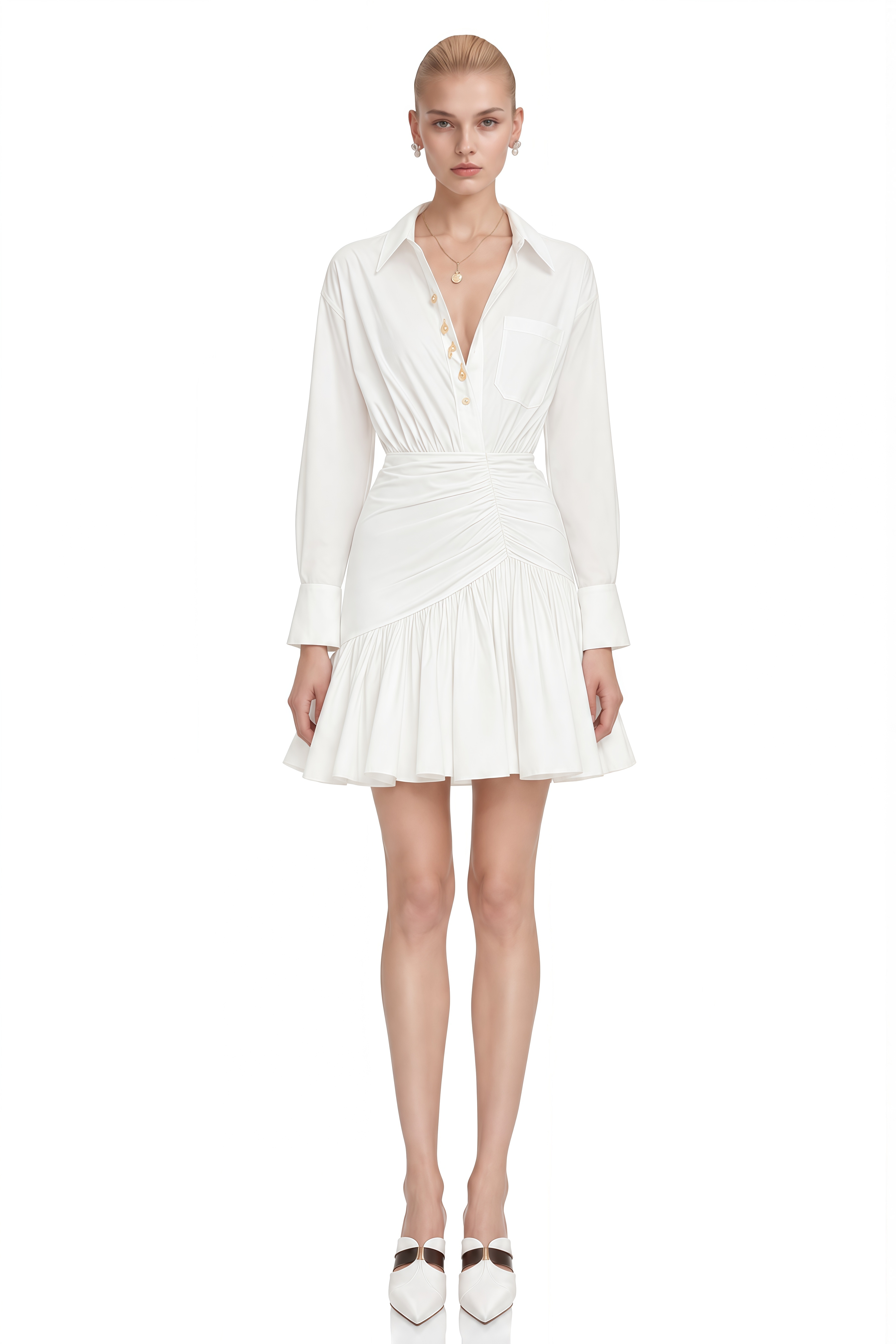 Adeline White Long Sleeves Ruffled Mini Dress