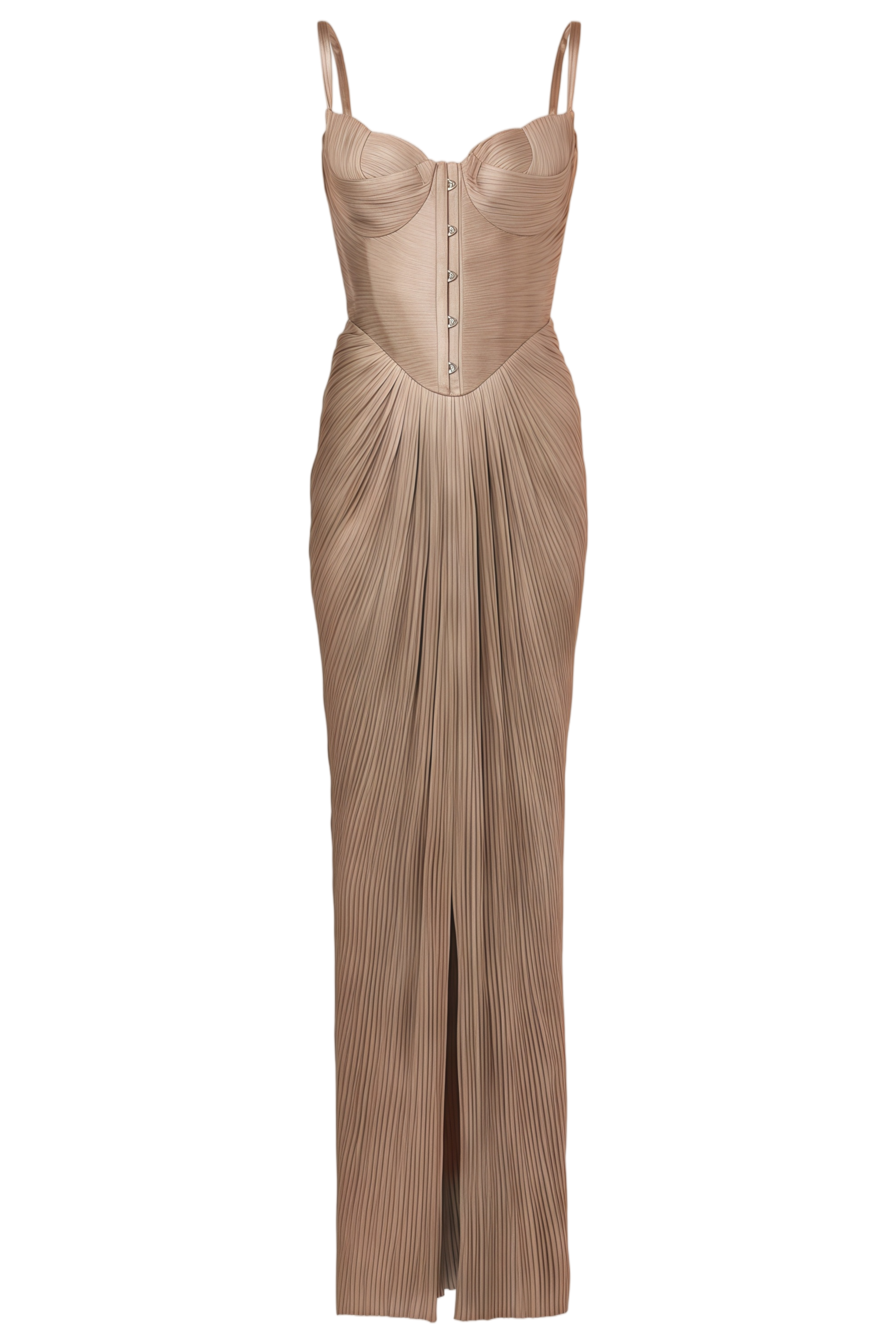 Frederica Gold Glossy Pleated Corset Maxi Dress