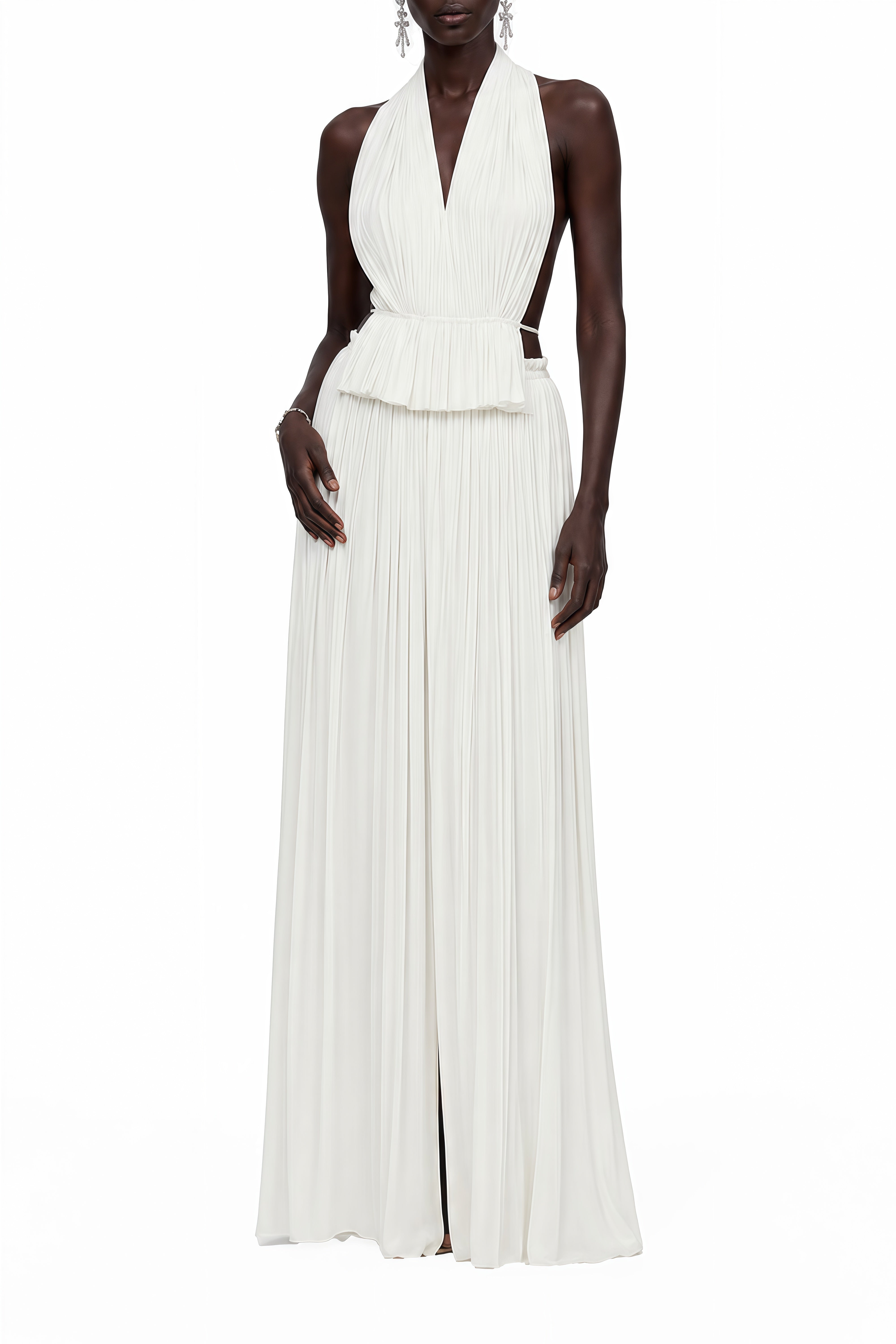Isadora White Sleeveless Pleated Top & Skirt Set