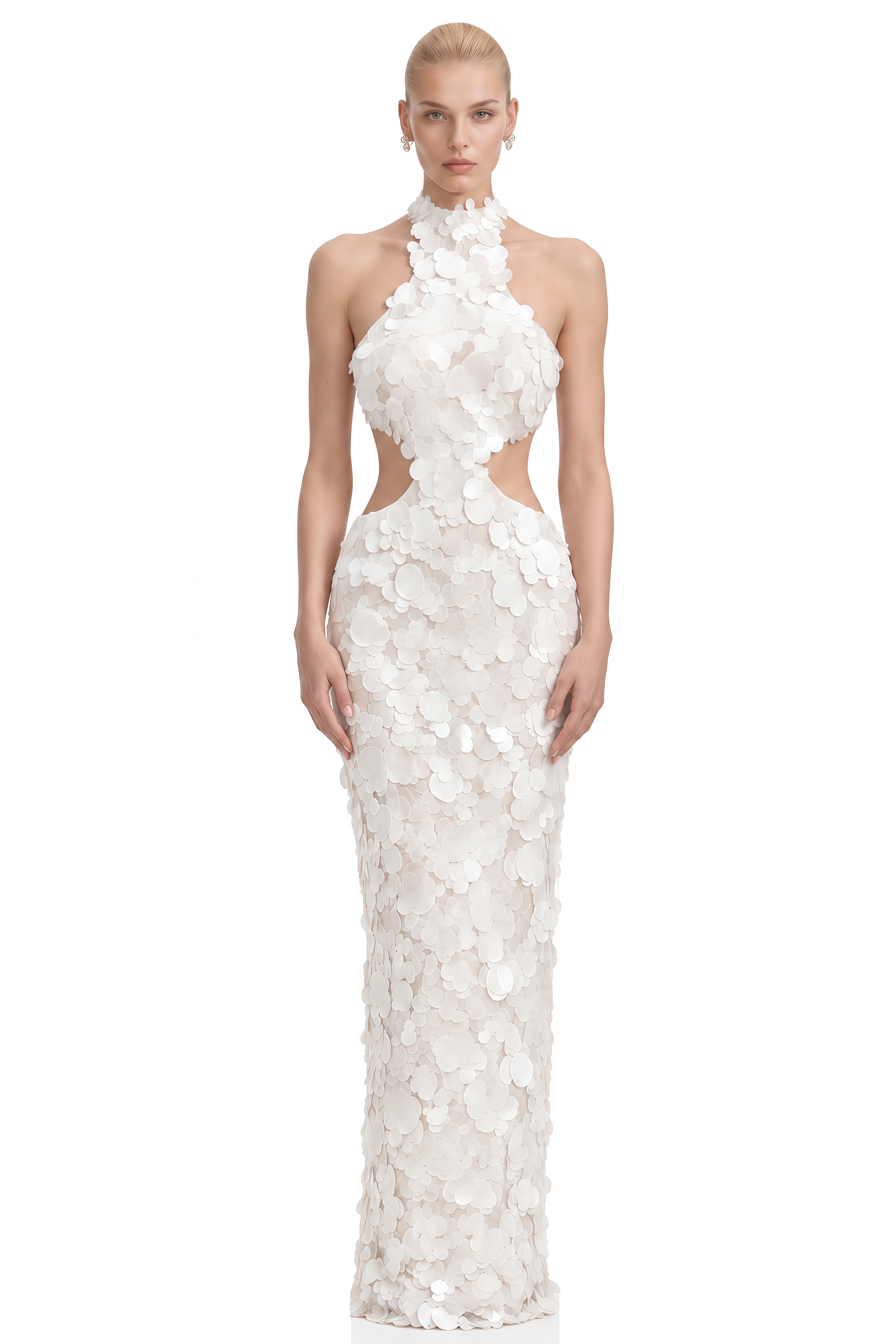 Clara Ivory Cut-Out Sequined Maxi Dress