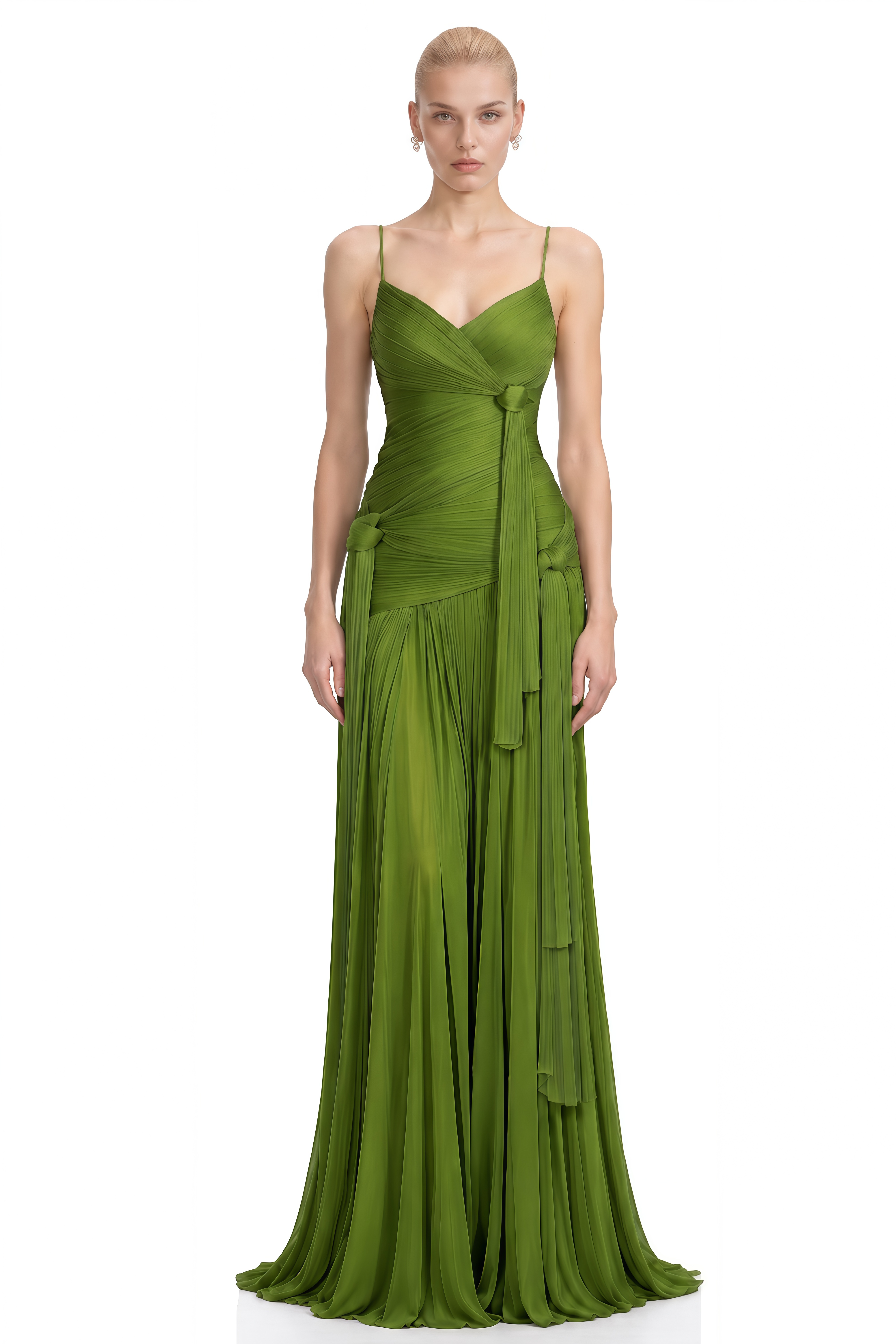 Aurora Green Asymmetrical Knot Maxi Dress