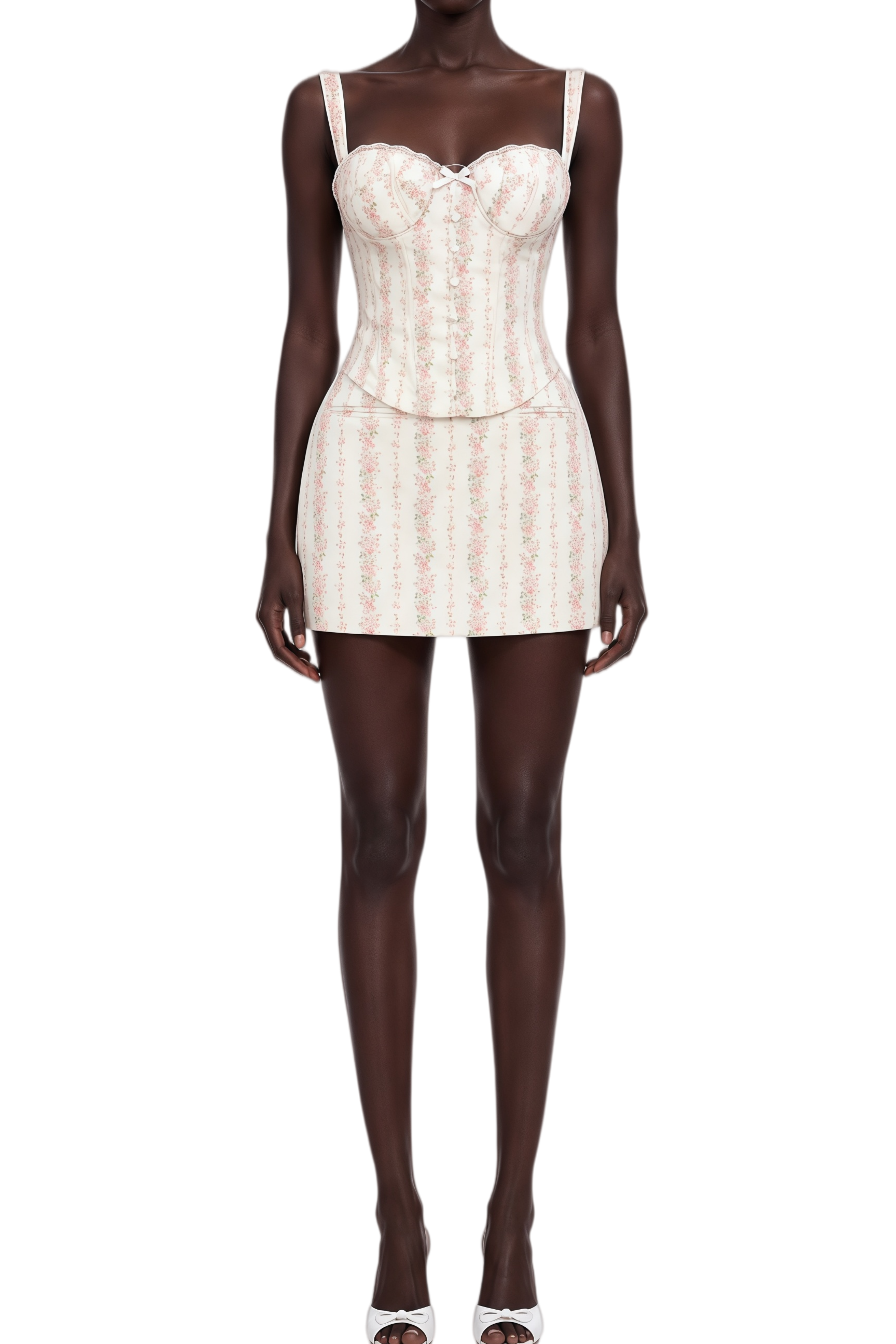 Celeste White Sleeveless Lace Top & Skirt Set