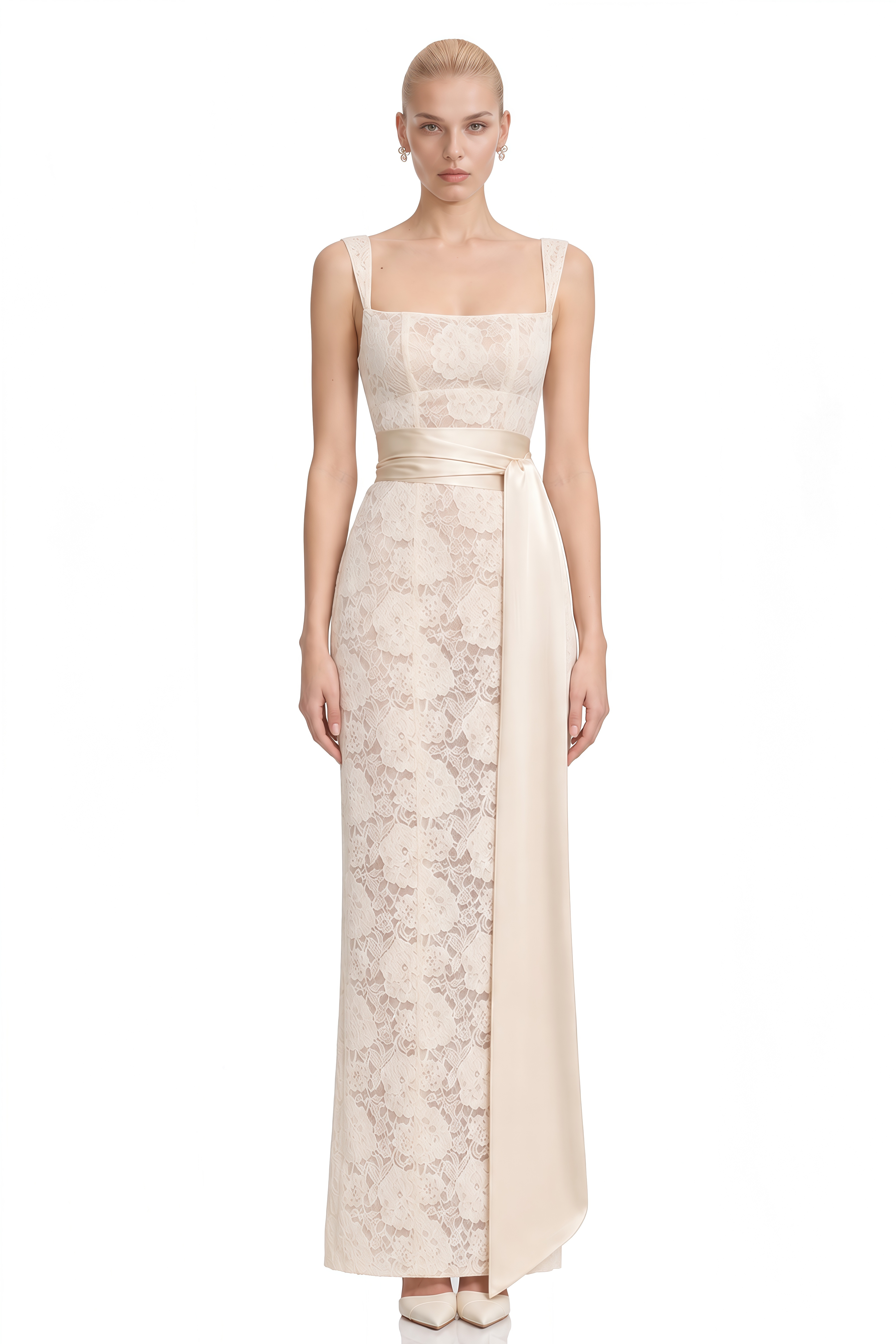 Rosalind White Sleeveless Lace Maxi Dress