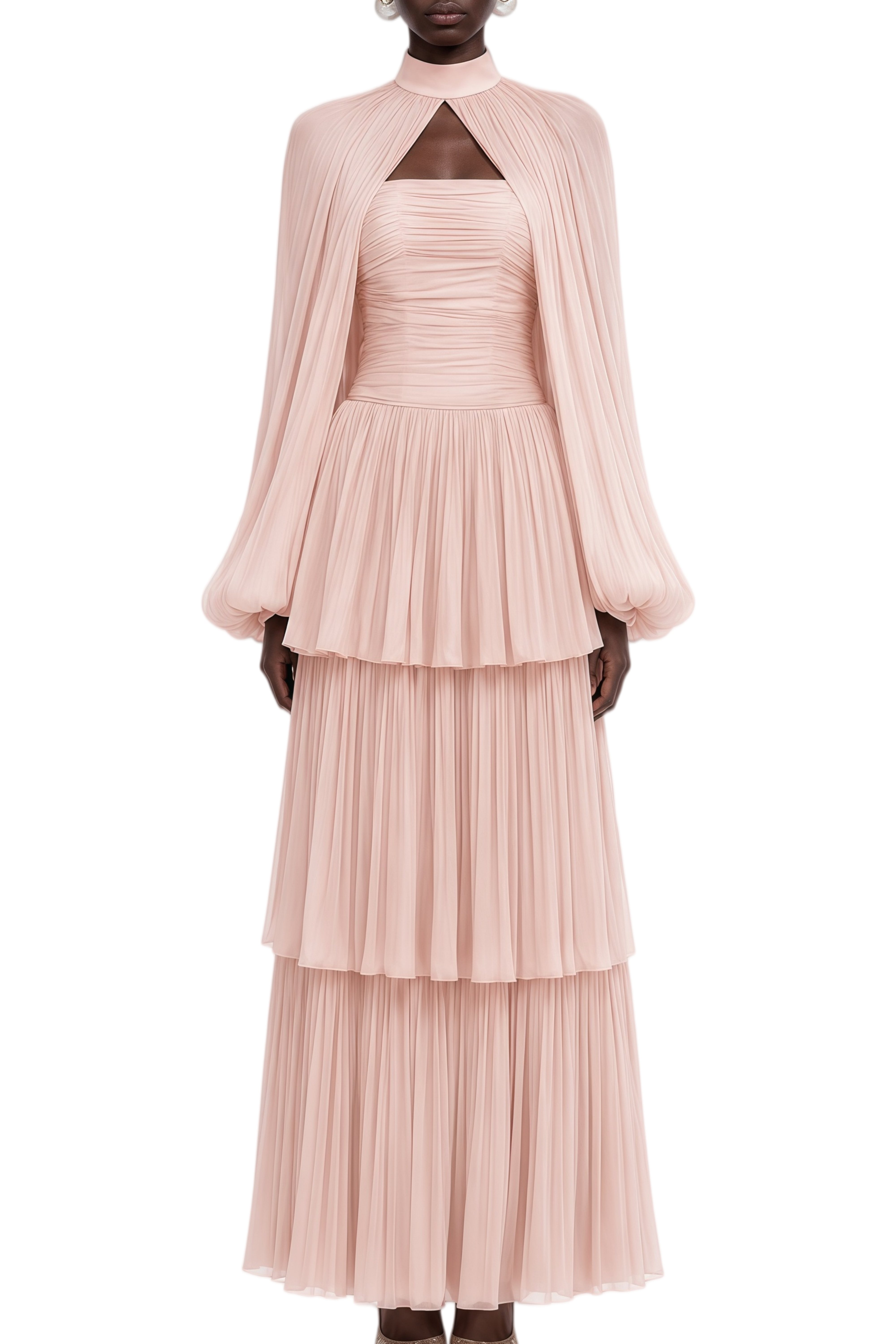 Celeste Pink Long Sleeves Ruched Maxi Dress