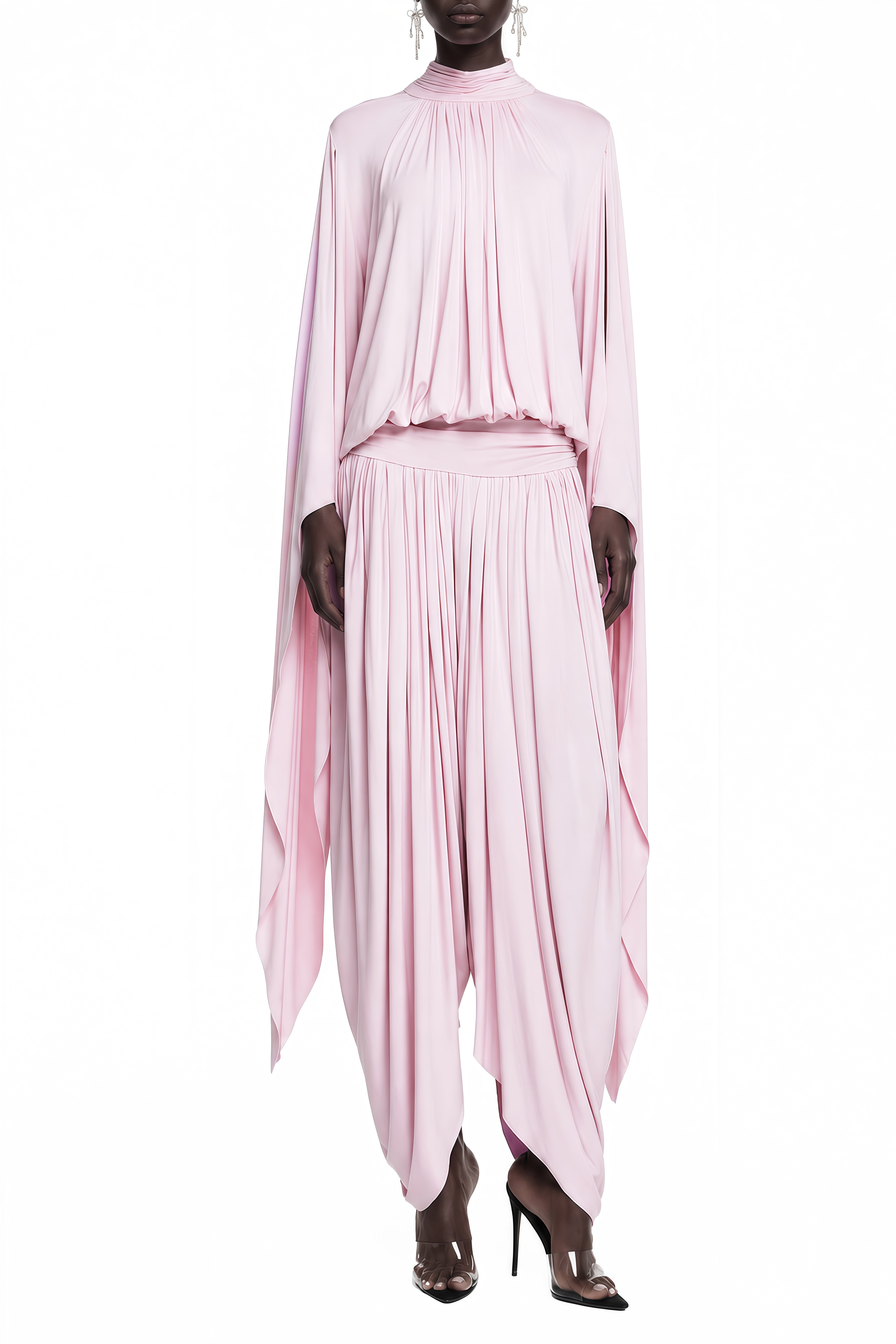 Althea Pink Turtleneck Draped Top & Trousers Set