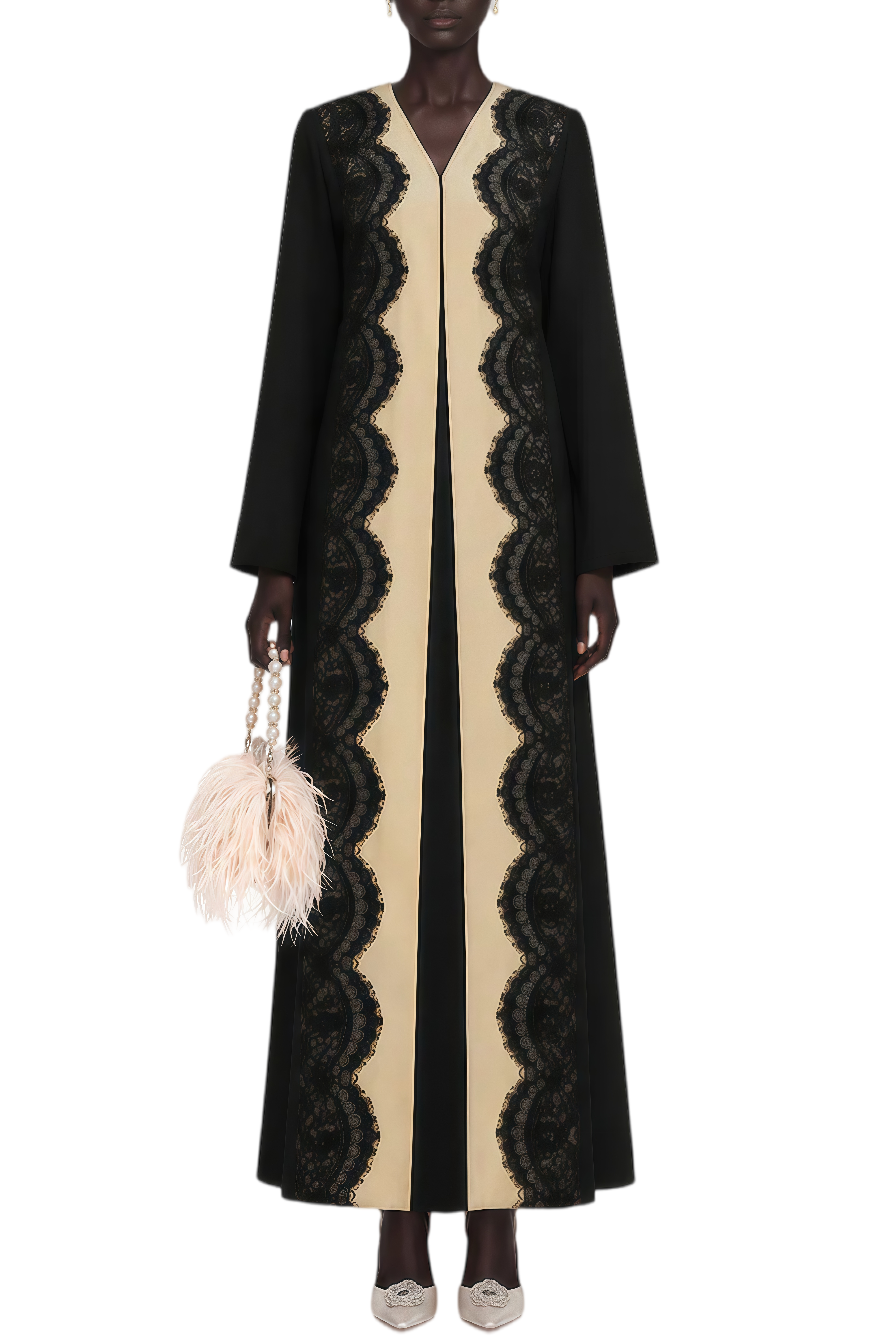 Rosalind Black Long Sleeves Lace Maxi Coat