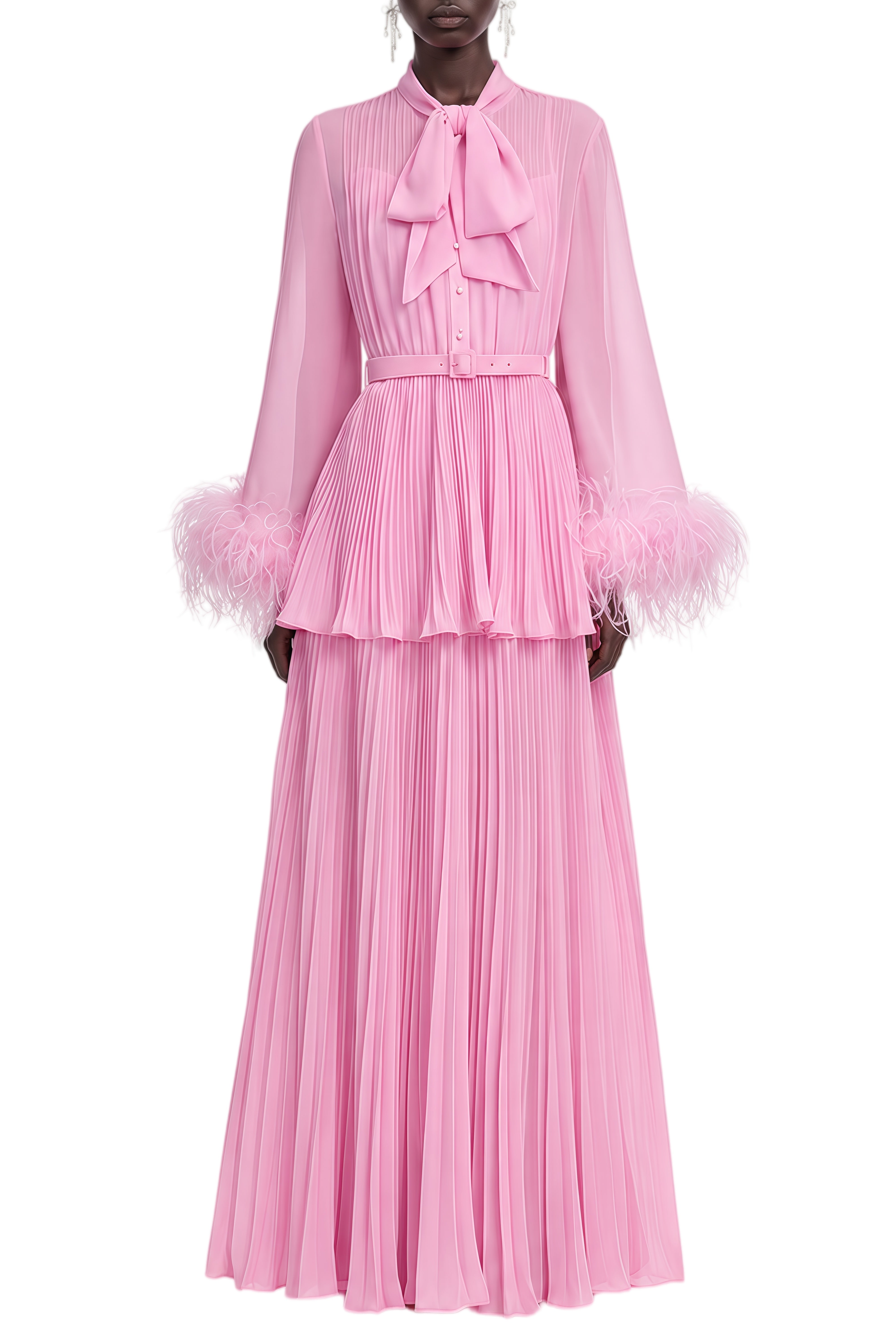 Charlotte Pink Long Sleeves Pleated Maxi Dress