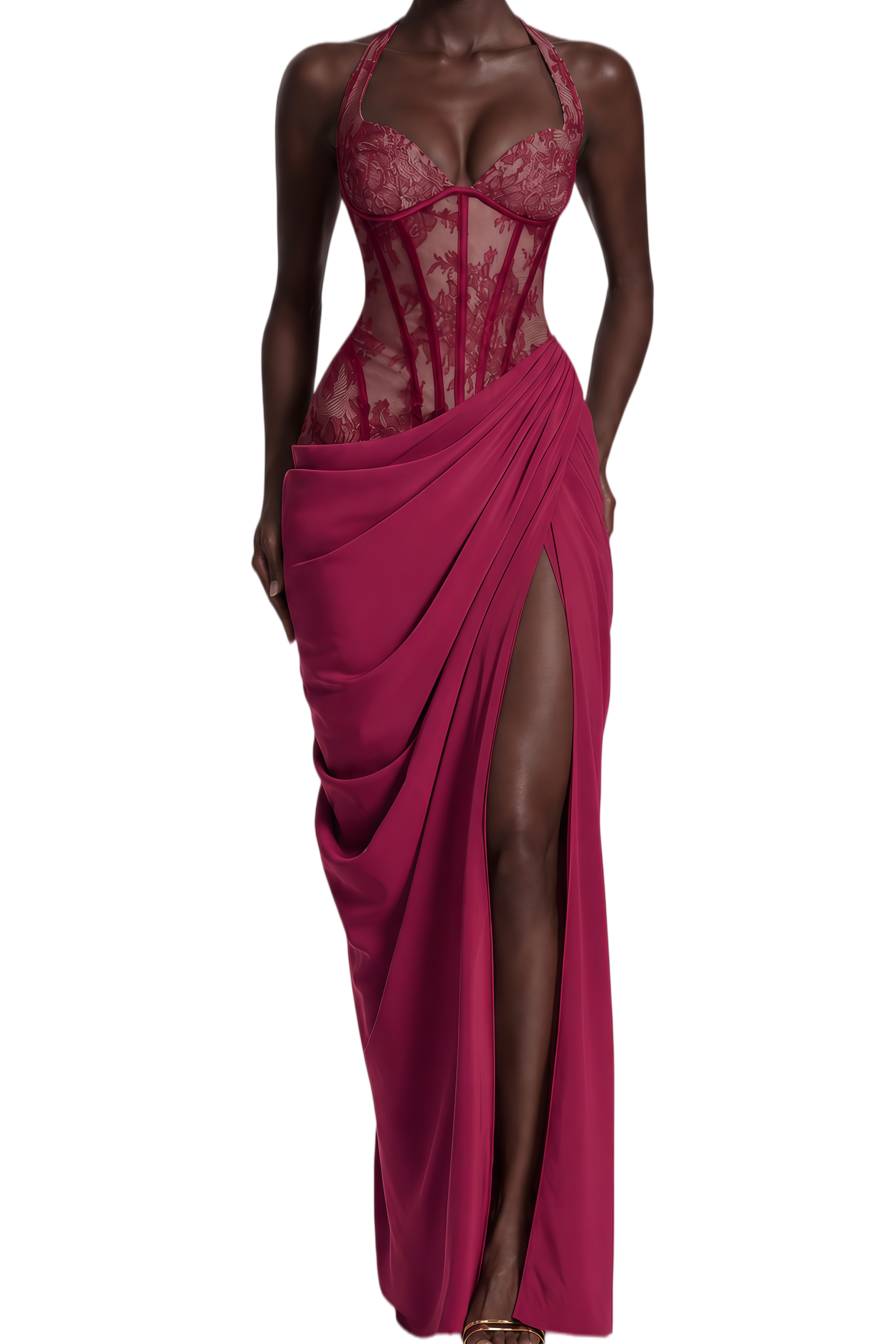 Helena Burgundy Sleeveless Asymmetrical Maxi Dress