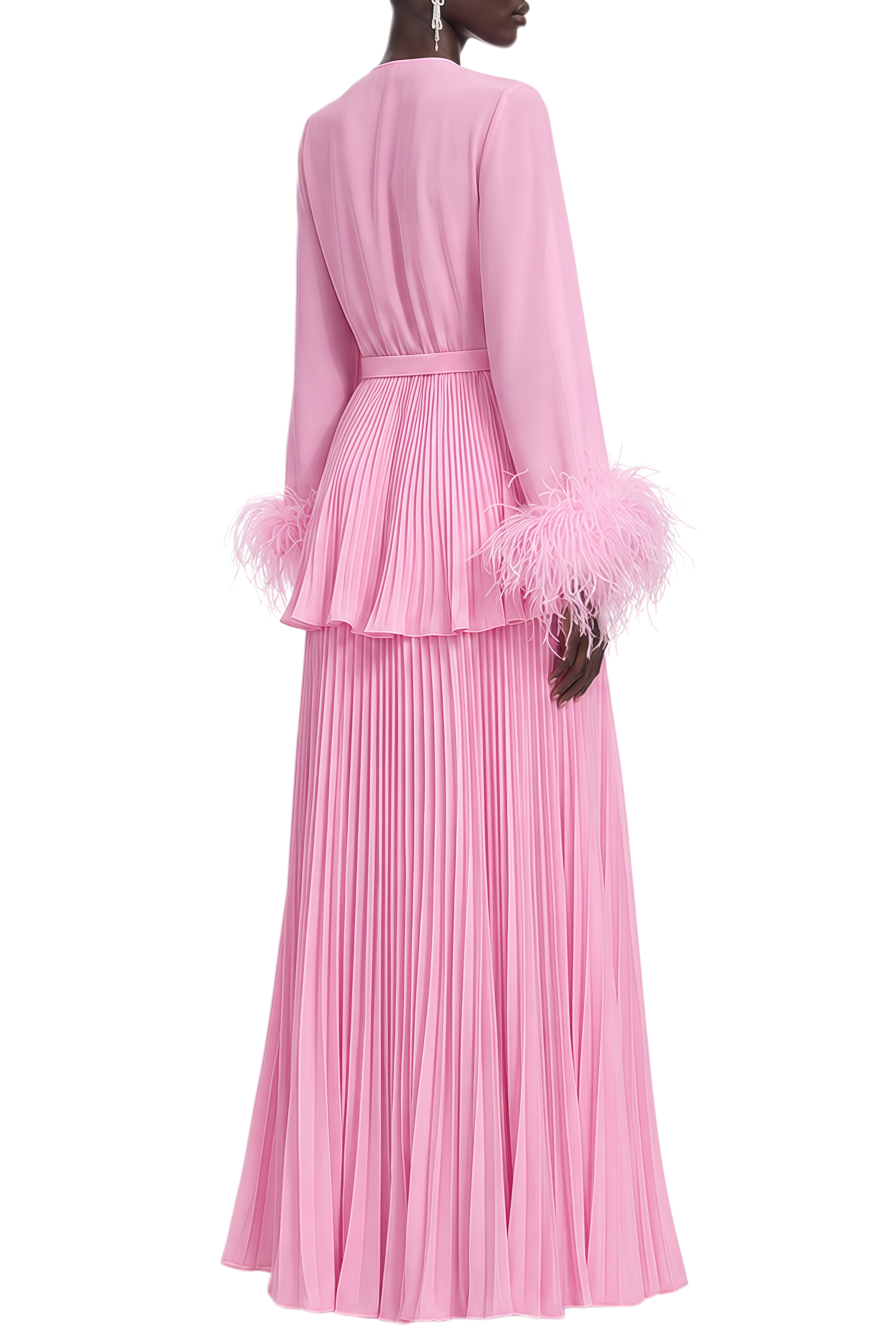 Charlotte Pink Long Sleeves Pleated Maxi Dress