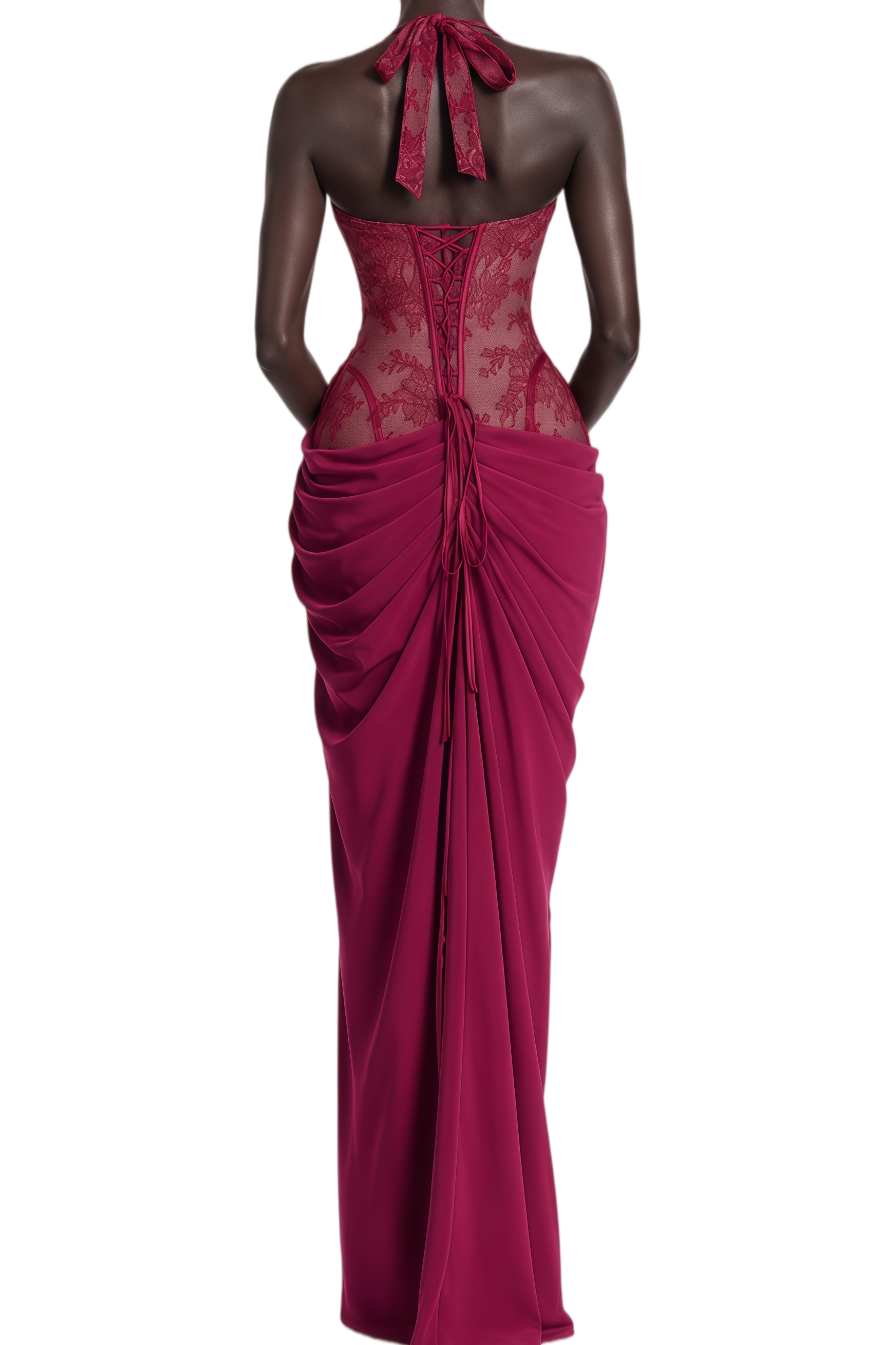 Helena Burgundy Sleeveless Asymmetrical Maxi Dress