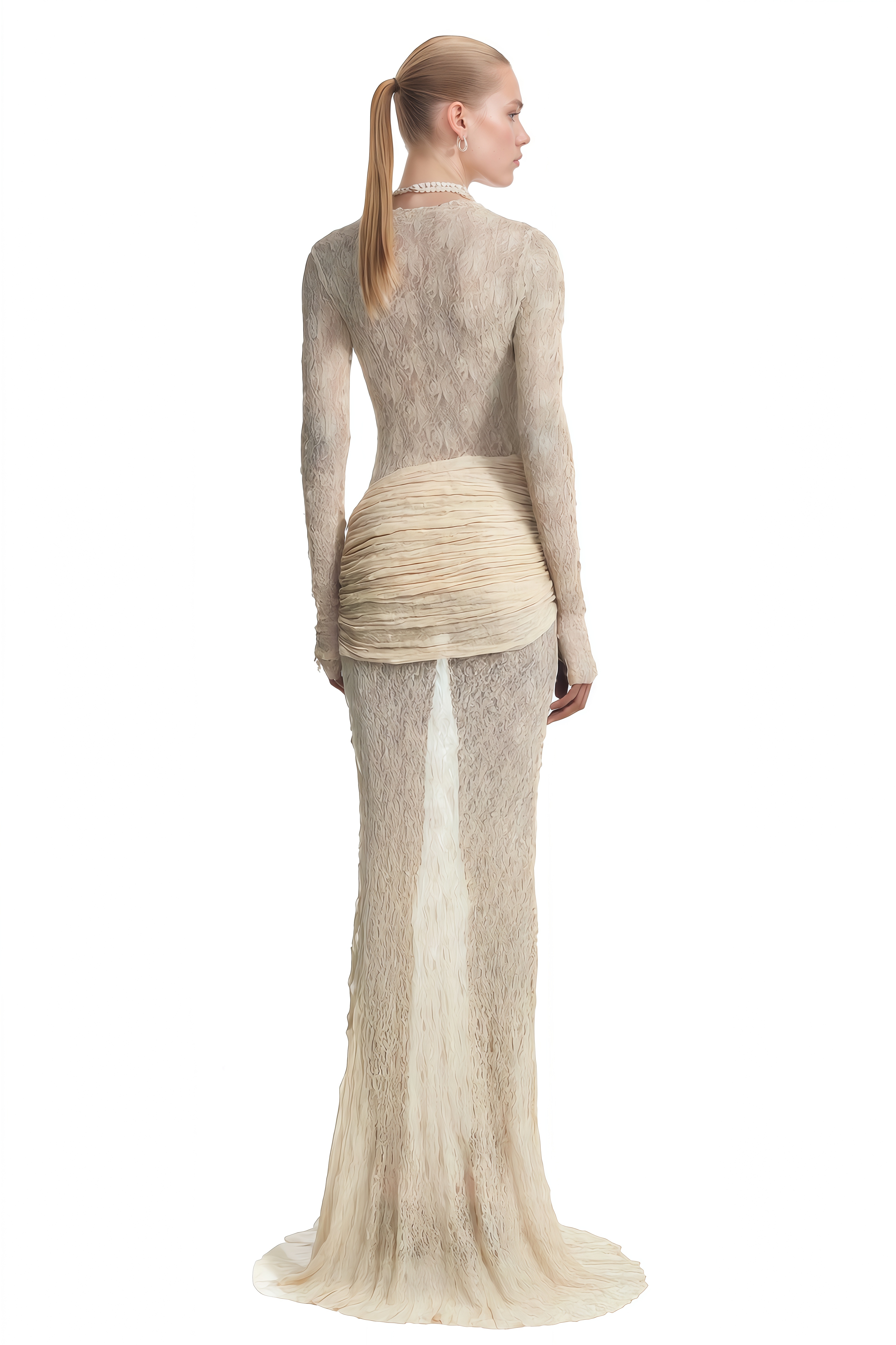 Willow Neutral Round Neck Ruched Maxi Dress