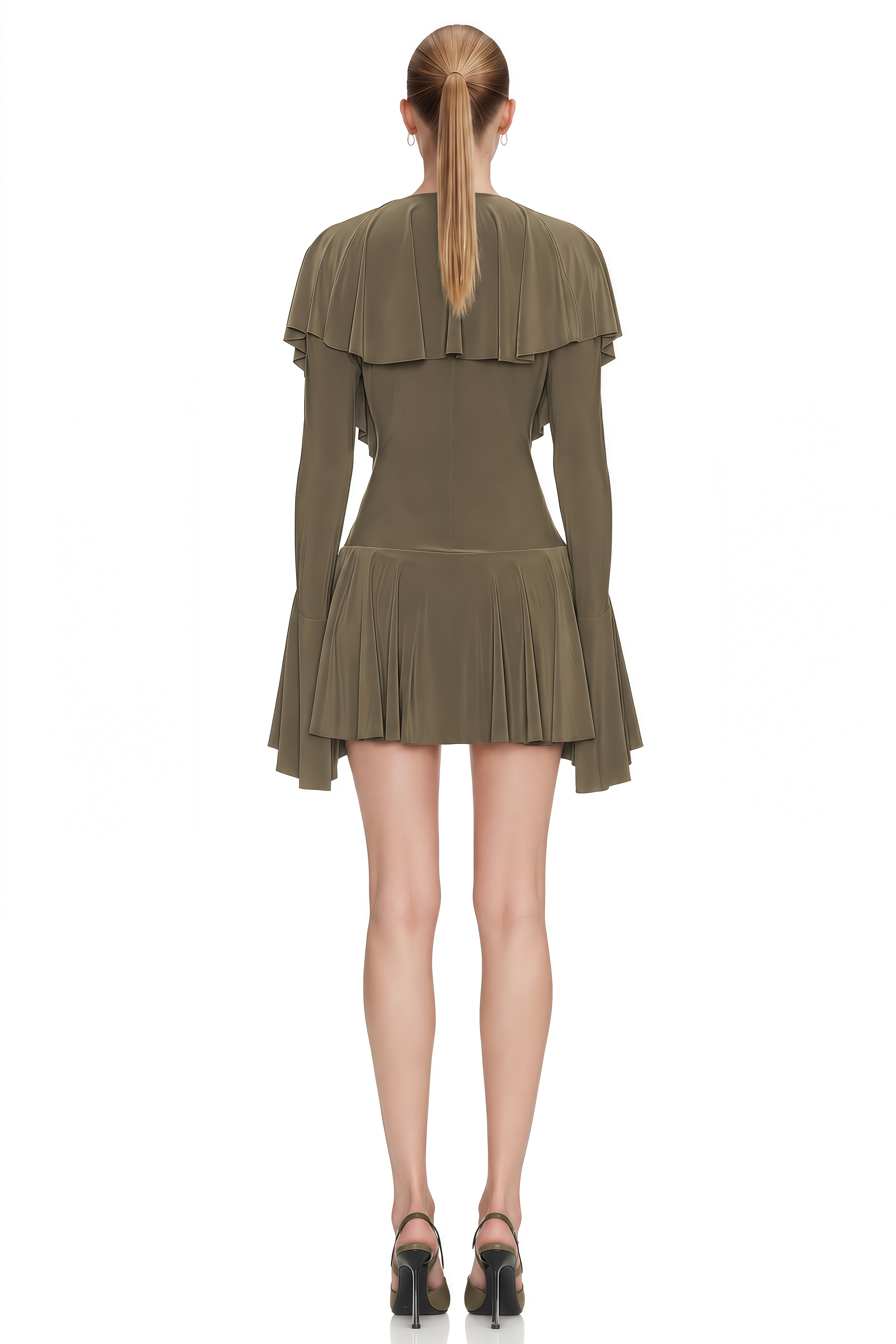Eleanor Olive Green V-Neck Draped Mini Dress