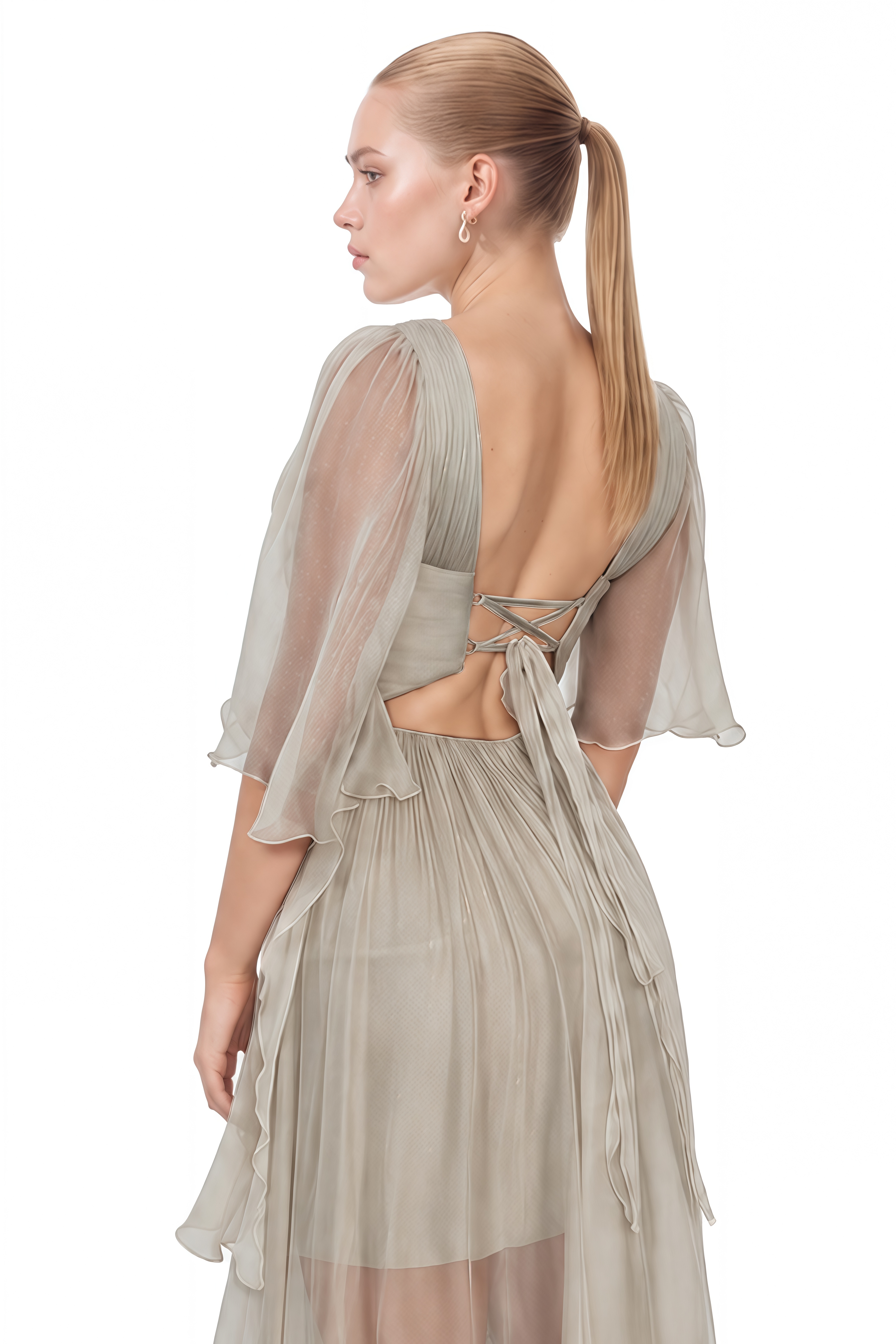 Wren Grey V-Neck Cape Sleeve Maxi Dress