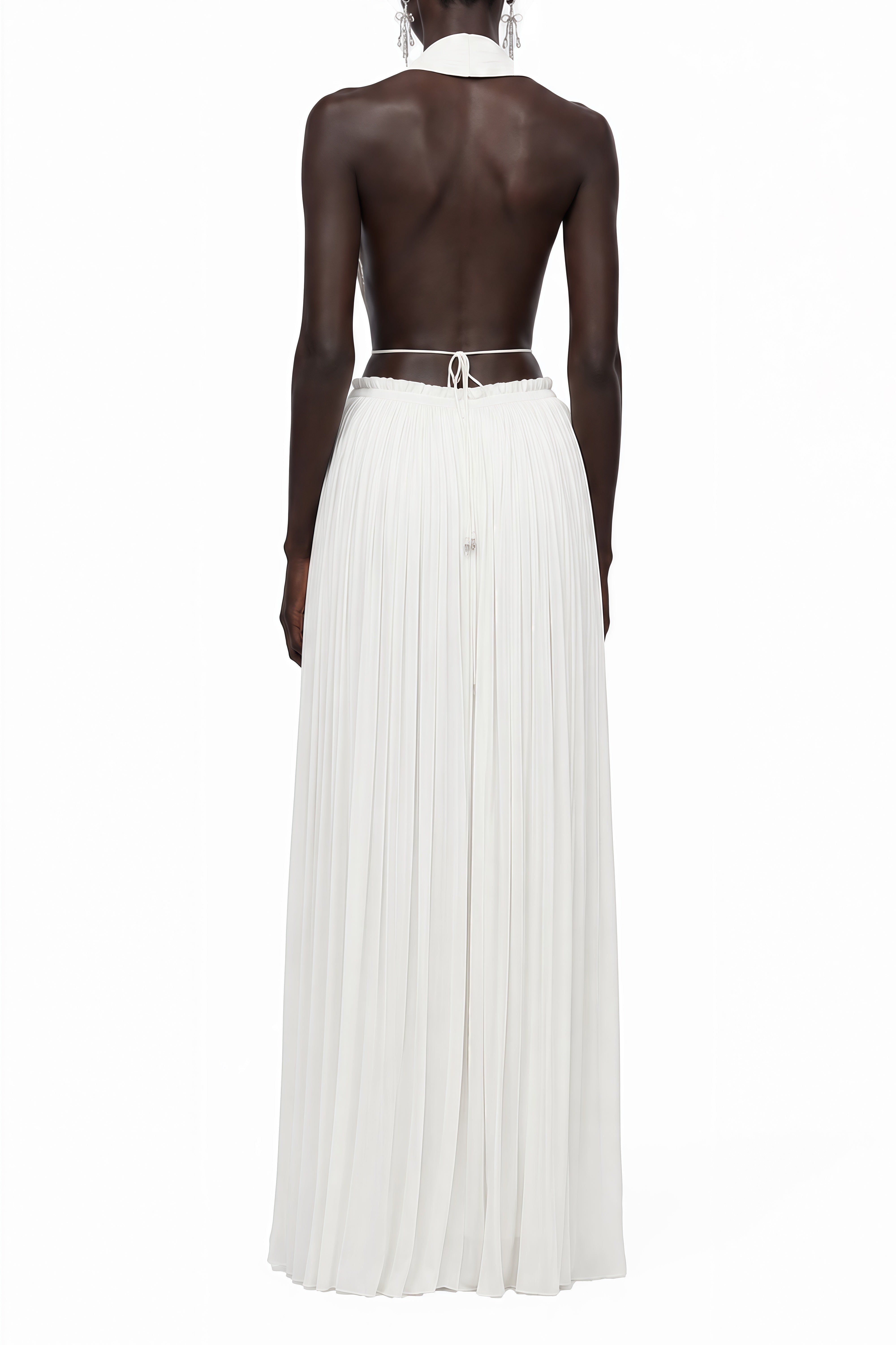 Isadora White Sleeveless Pleated Top & Skirt Set