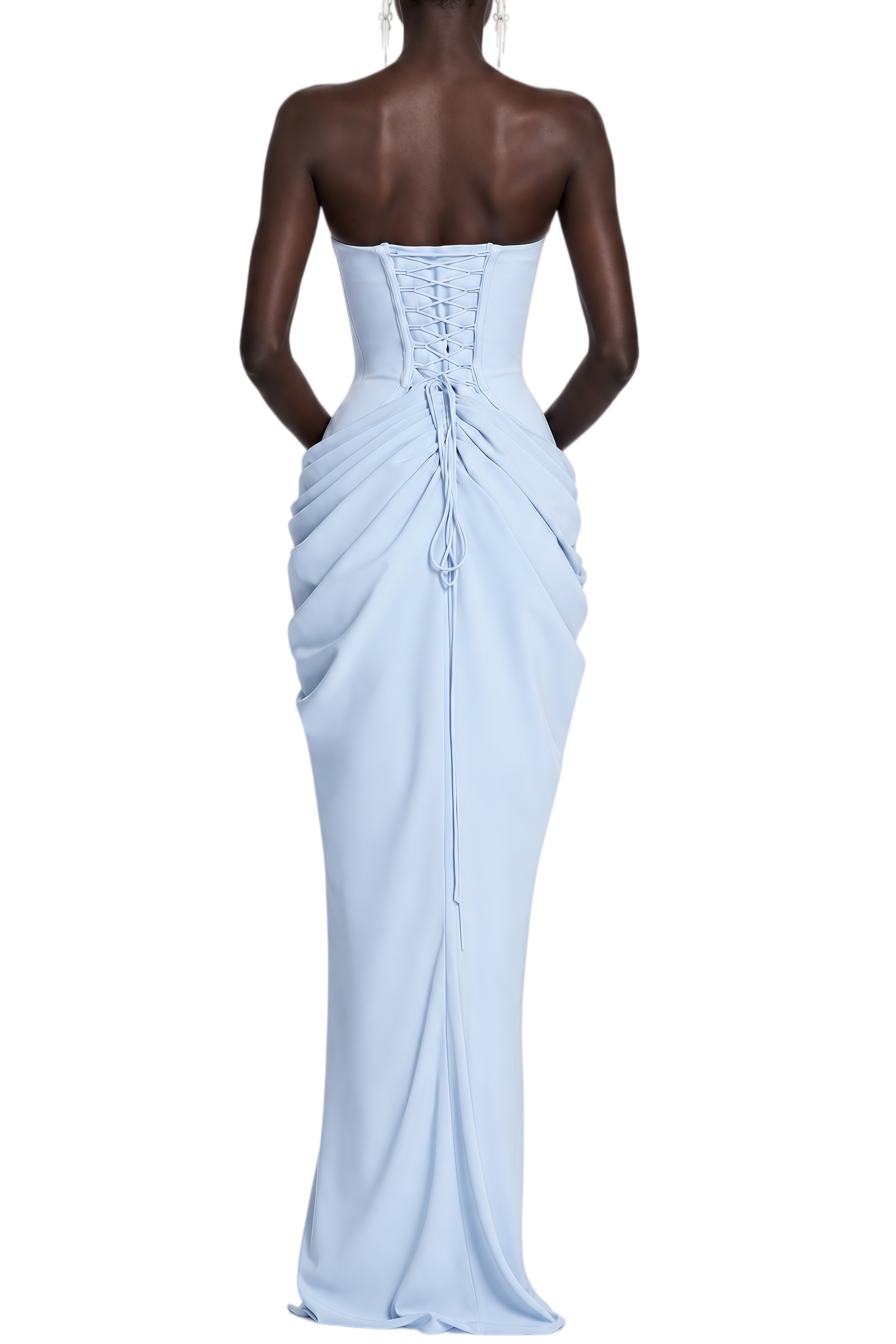 Gwendolyn Blue Sleeveless Ruched Maxi Dress