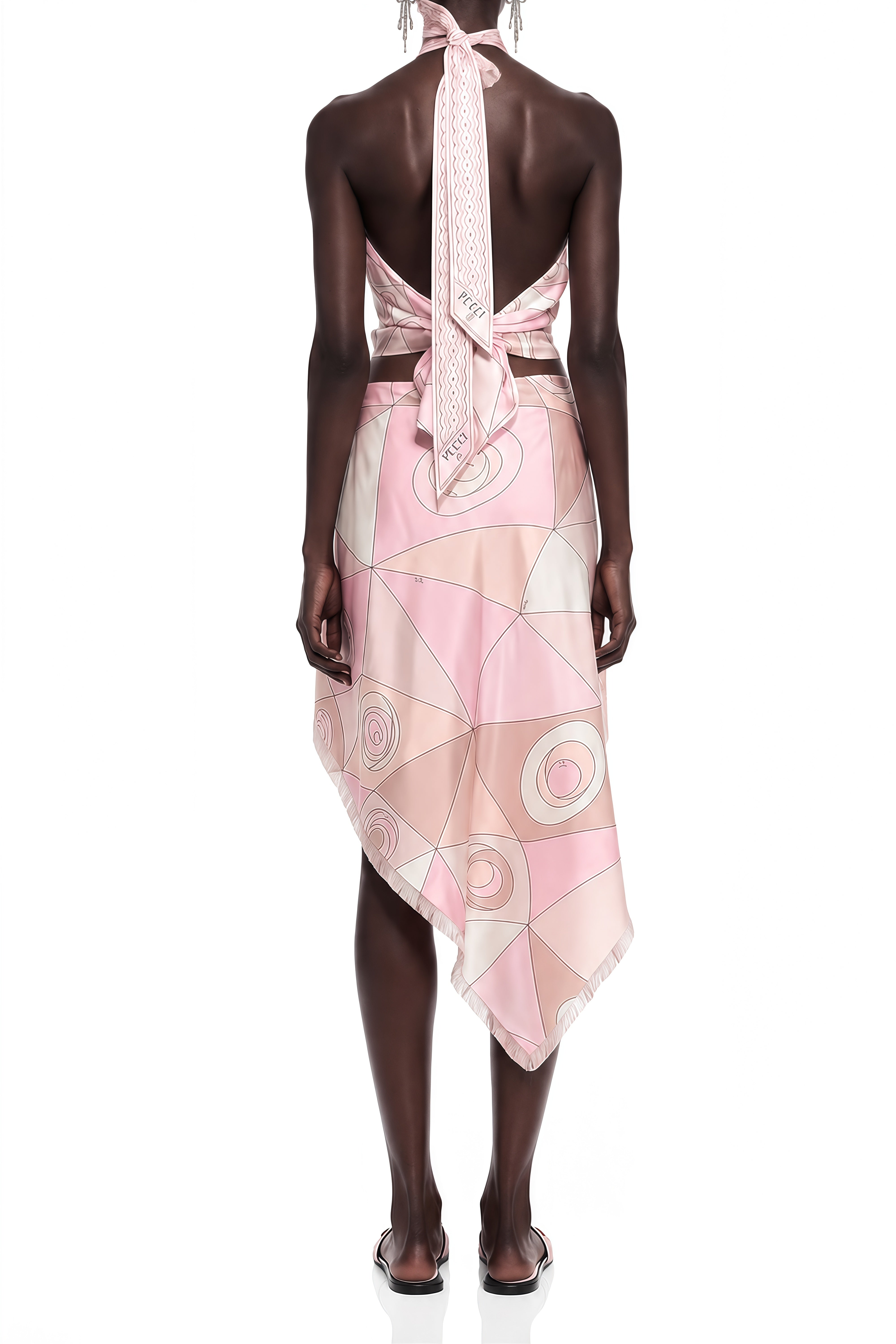 Amara Pink Abstract Print Asymmetrical Top & Skirt Set