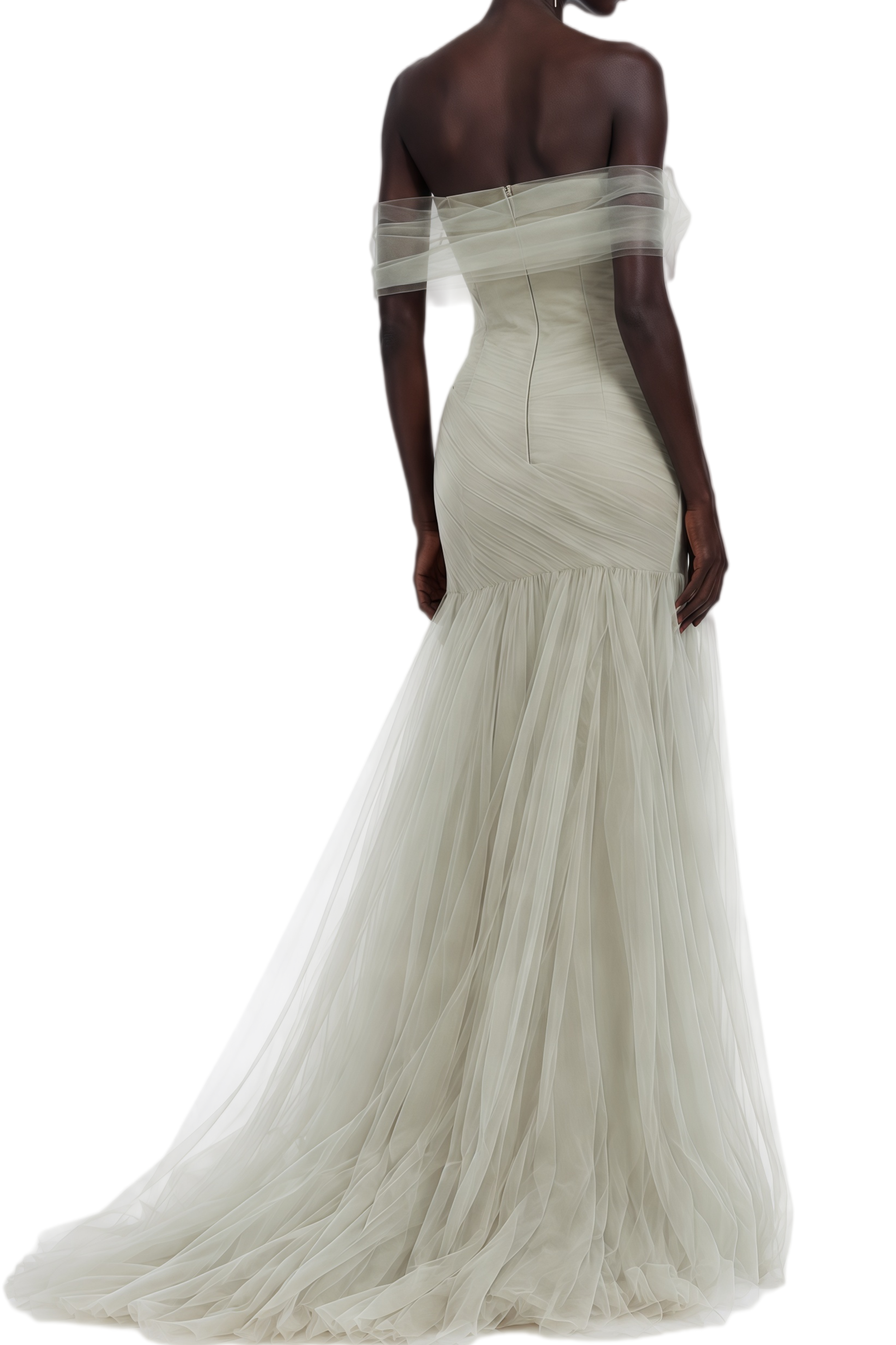 Mireille Pale Green Off-Shoulder Sleeveless Maxi Dress