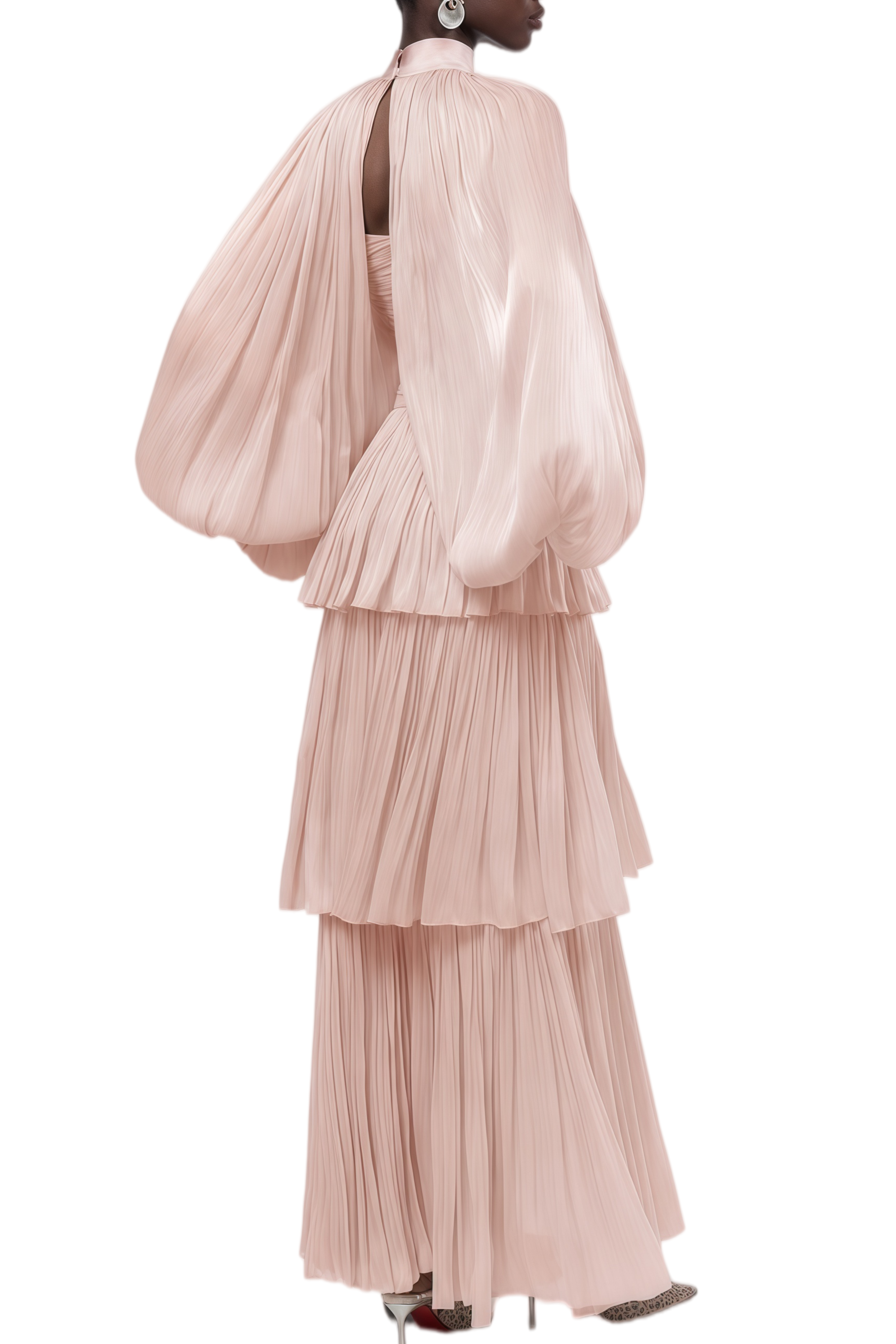 Celeste Pink Long Sleeves Ruched Maxi Dress