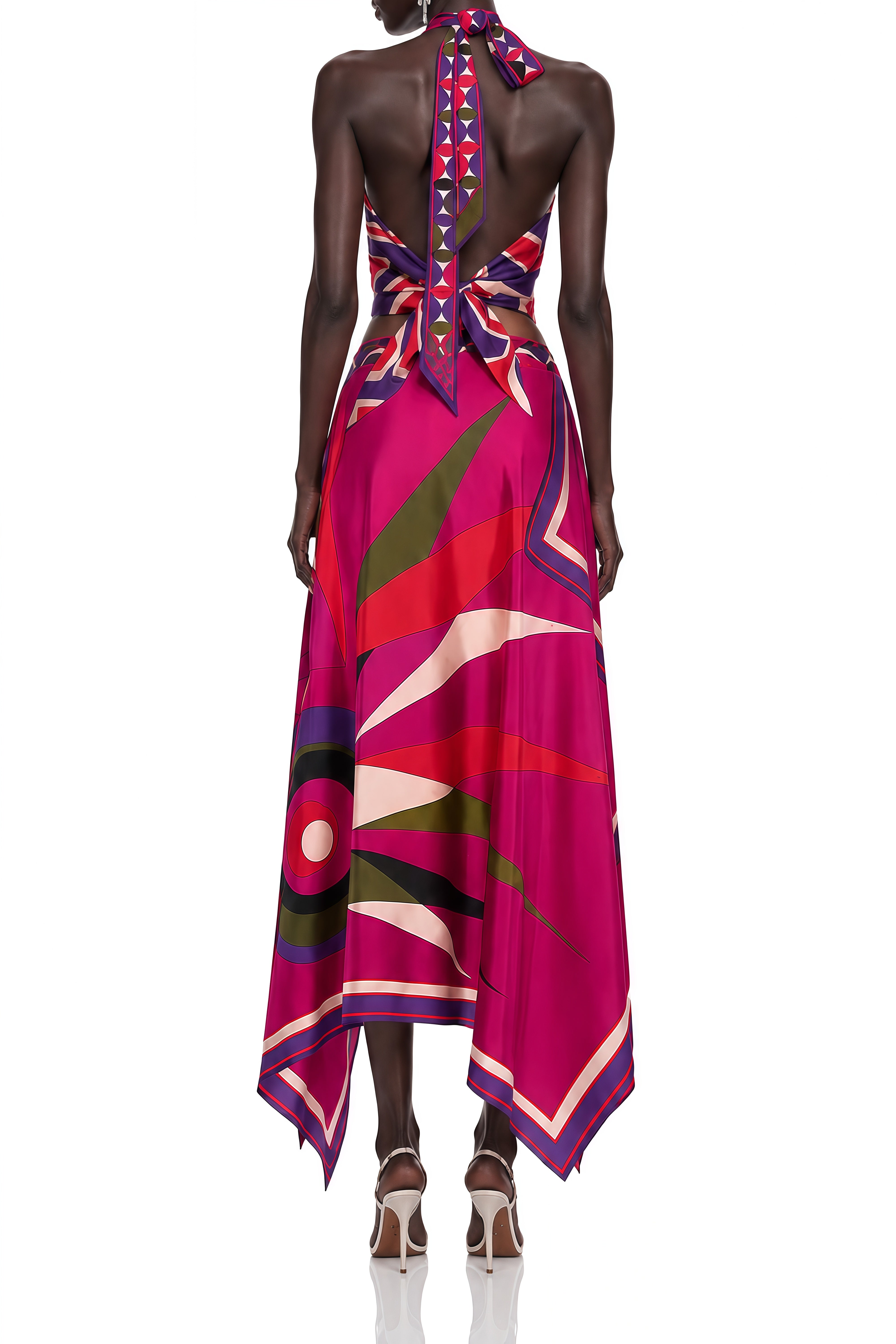 Hermione Fuchsia Abstract Print Sleeveless Top & Skirt Set