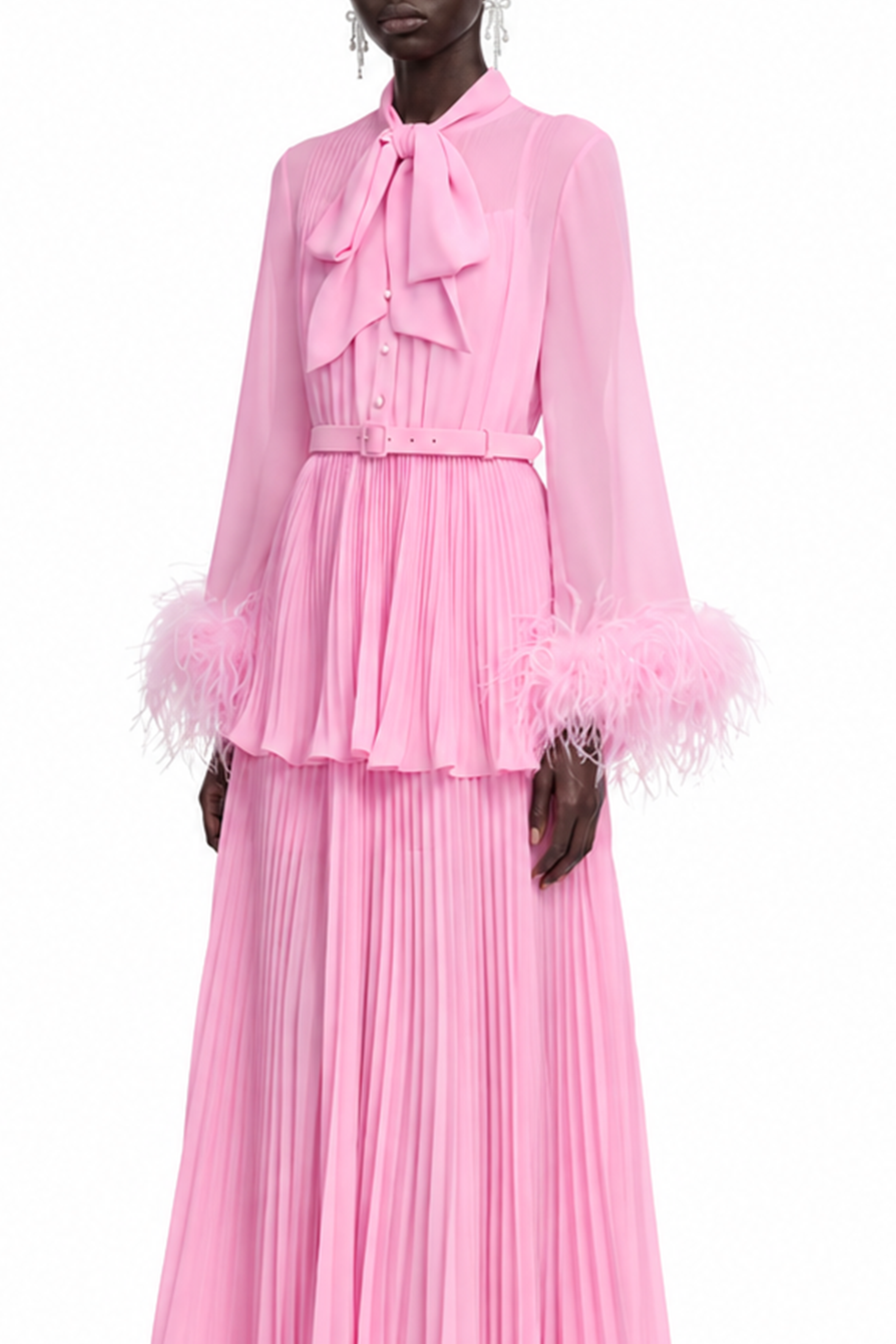 Charlotte Pink Long Sleeves Pleated Maxi Dress