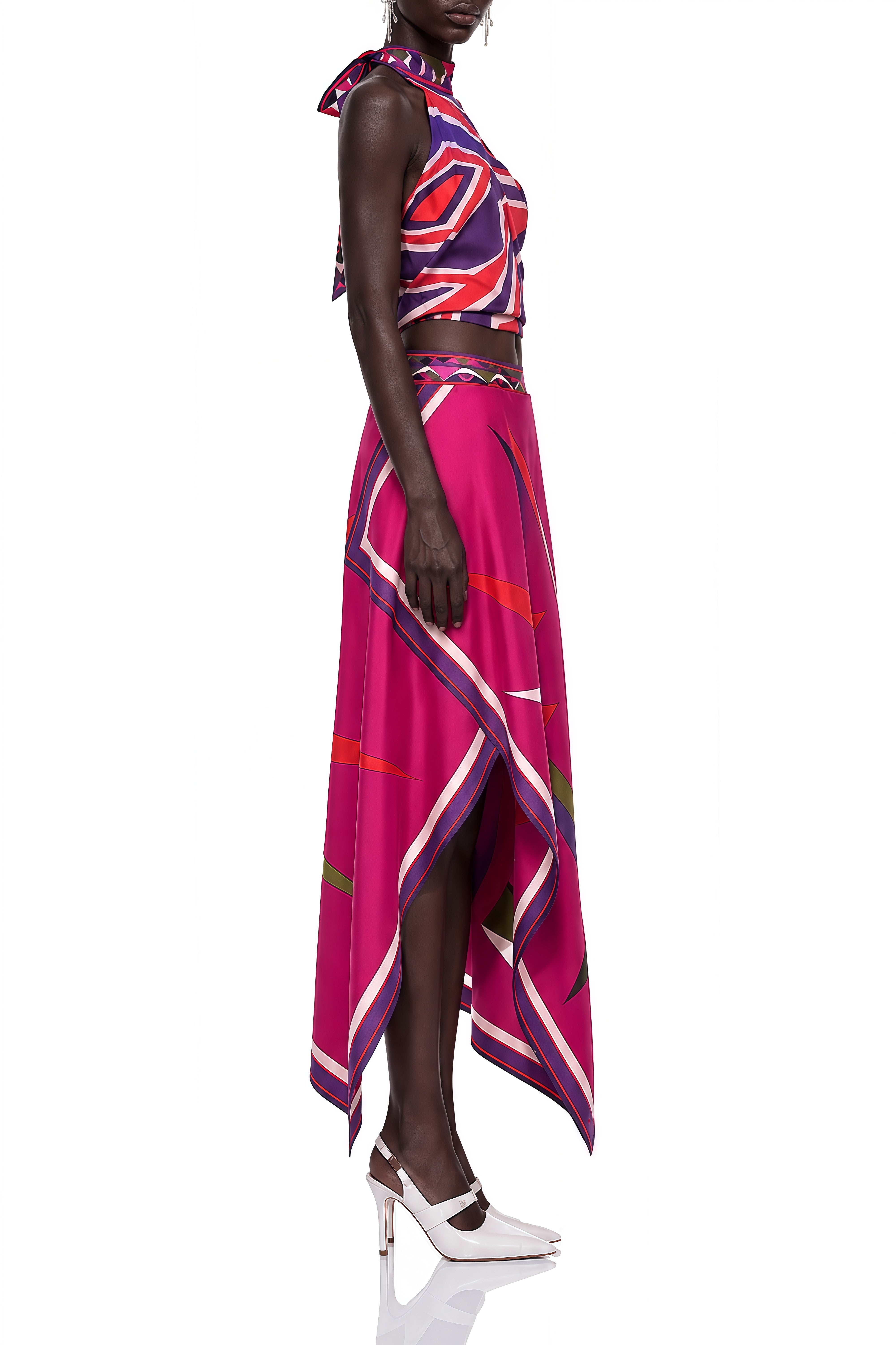 Hermione Fuchsia Abstract Print Sleeveless Top & Skirt Set