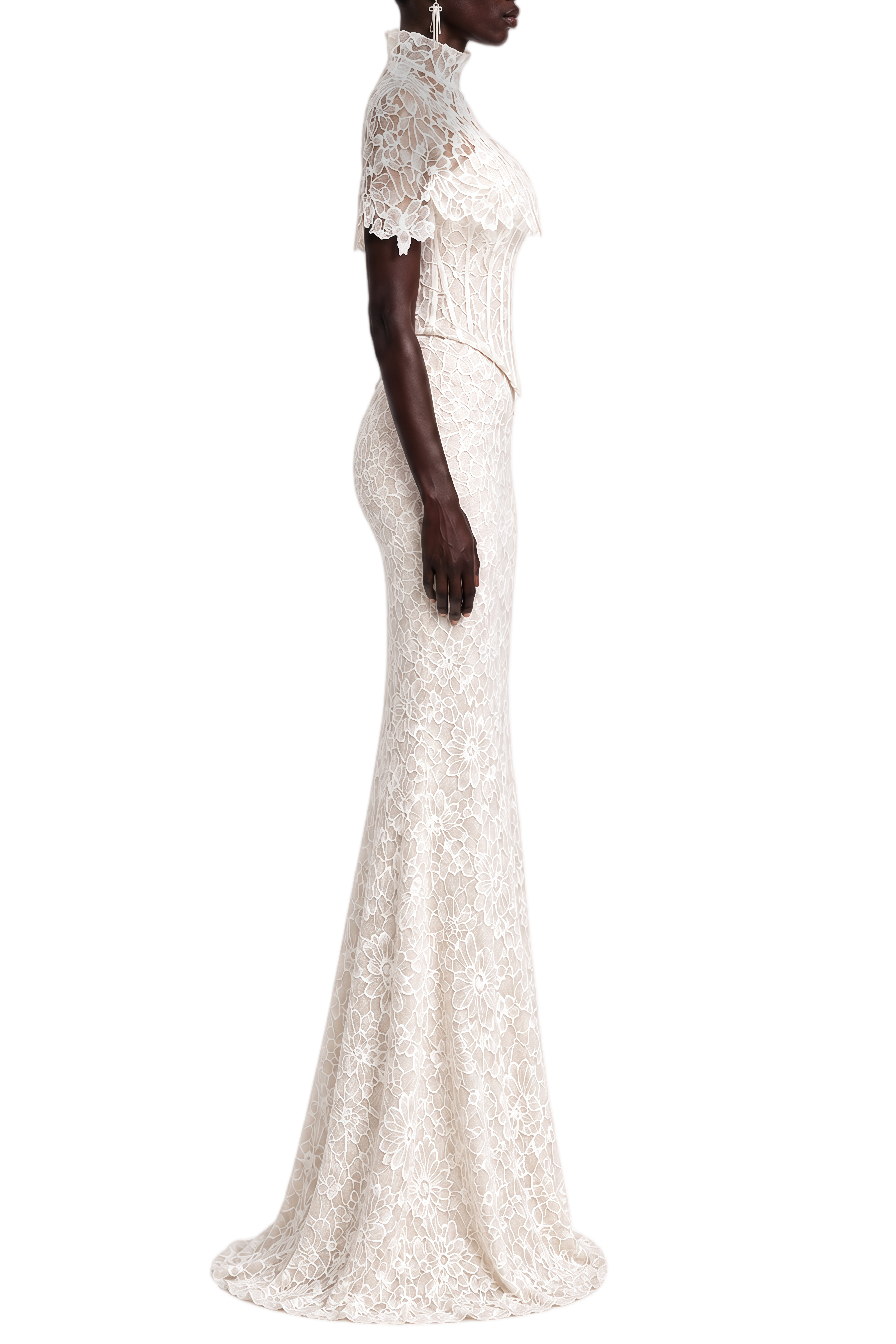 Eulalia White Turtleneck Lace Maxi Dress