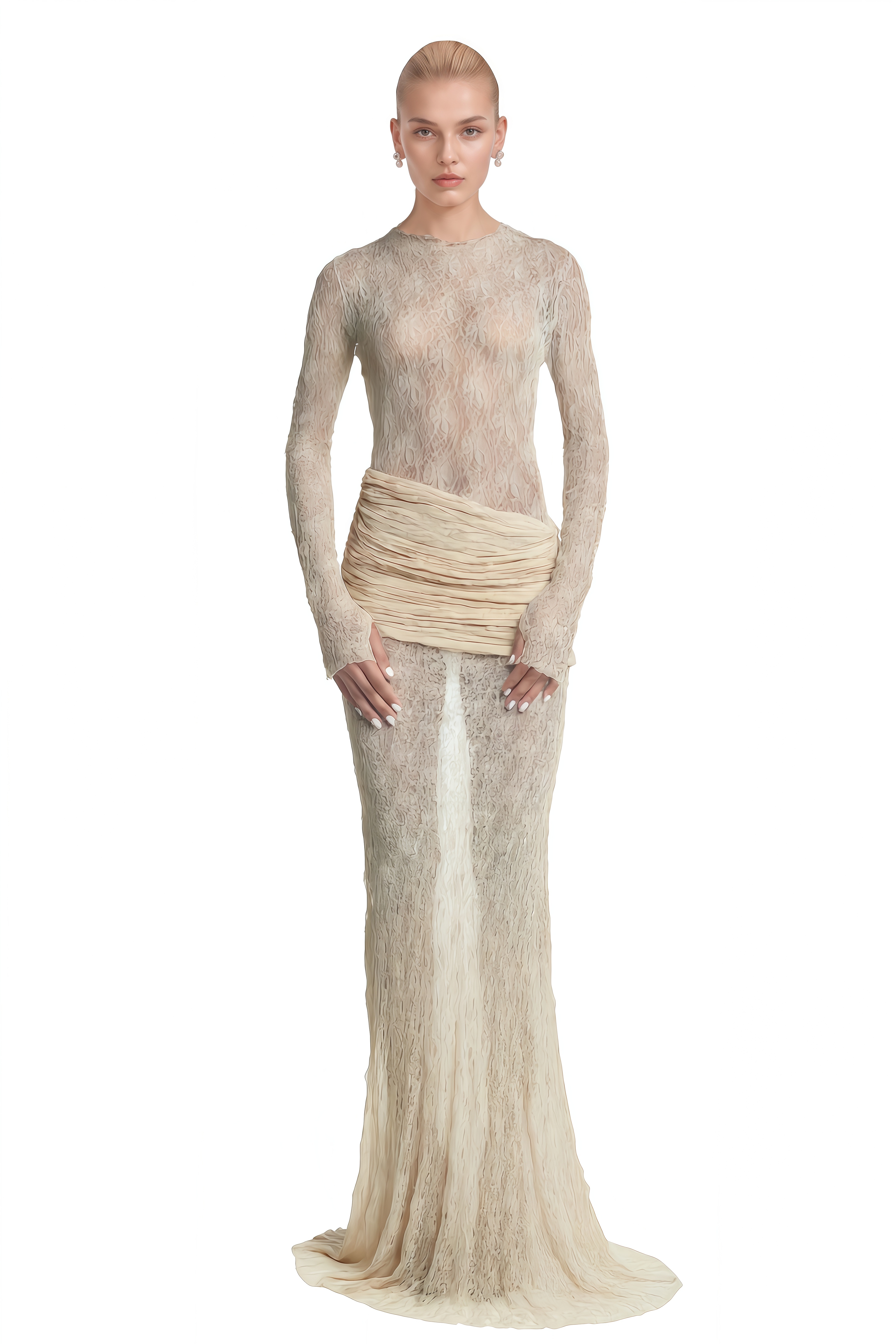 Willow Neutral Round Neck Ruched Maxi Dress