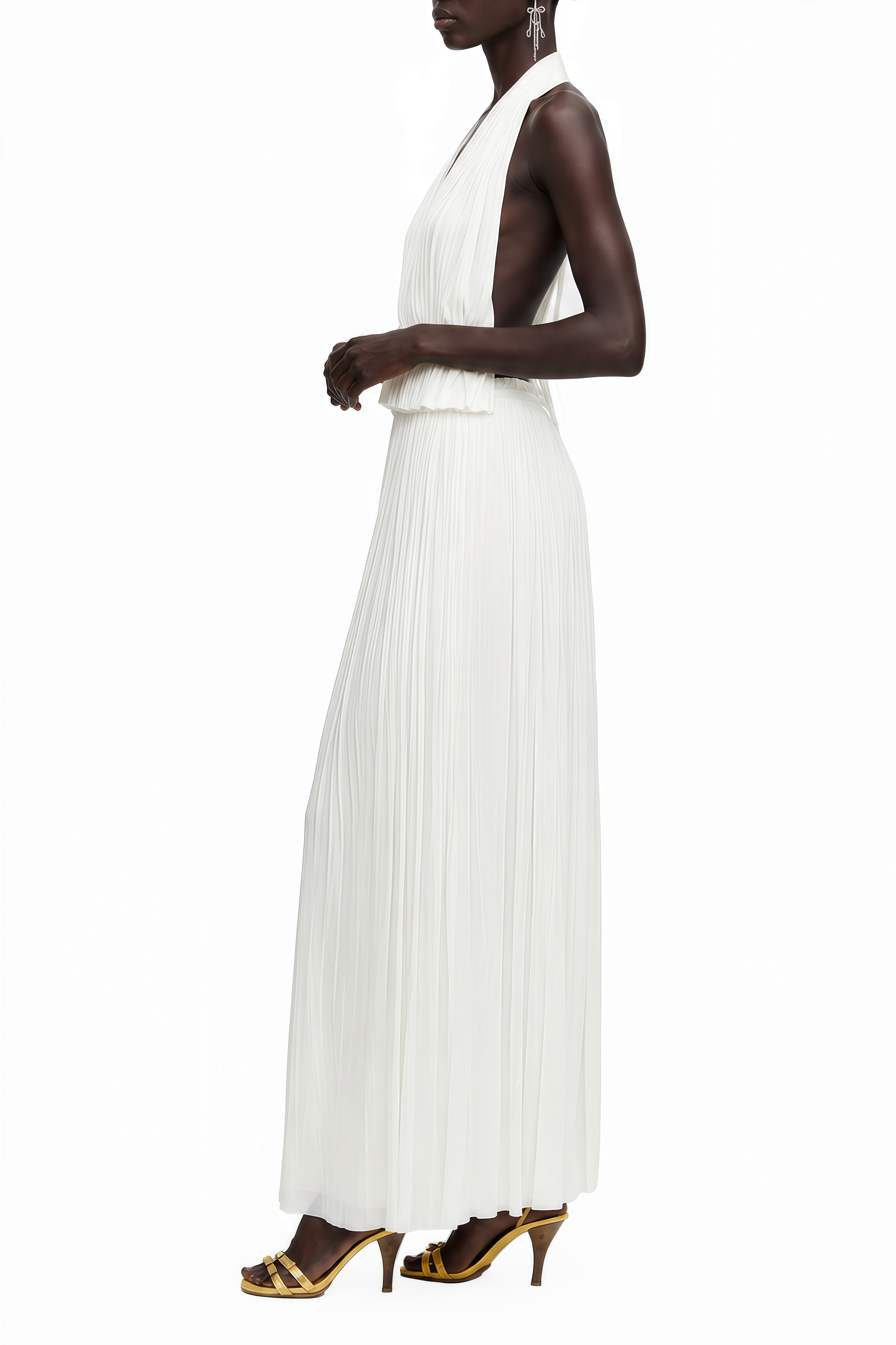 Isadora White Sleeveless Pleated Top & Skirt Set