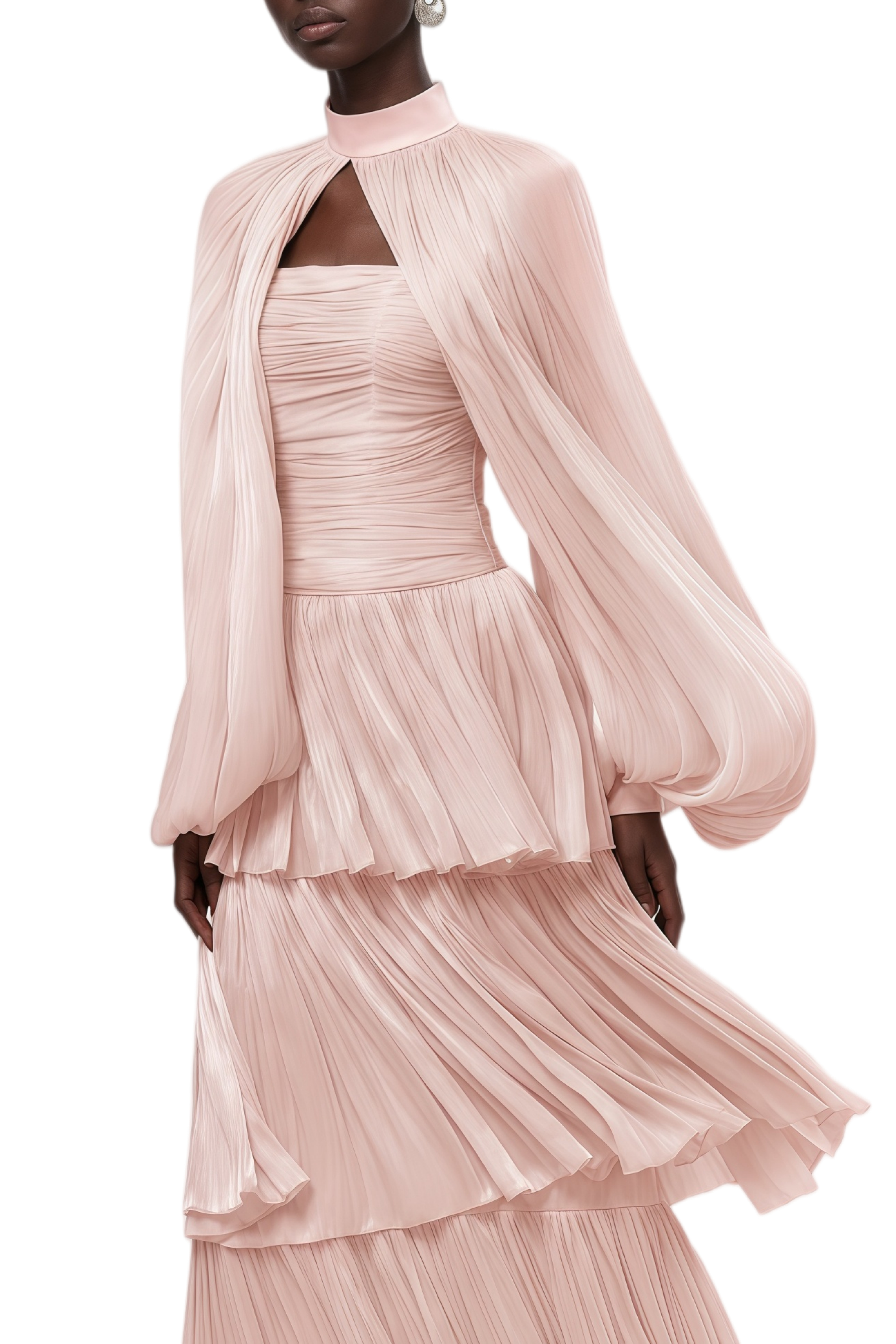 Celeste Pink Long Sleeves Ruched Maxi Dress