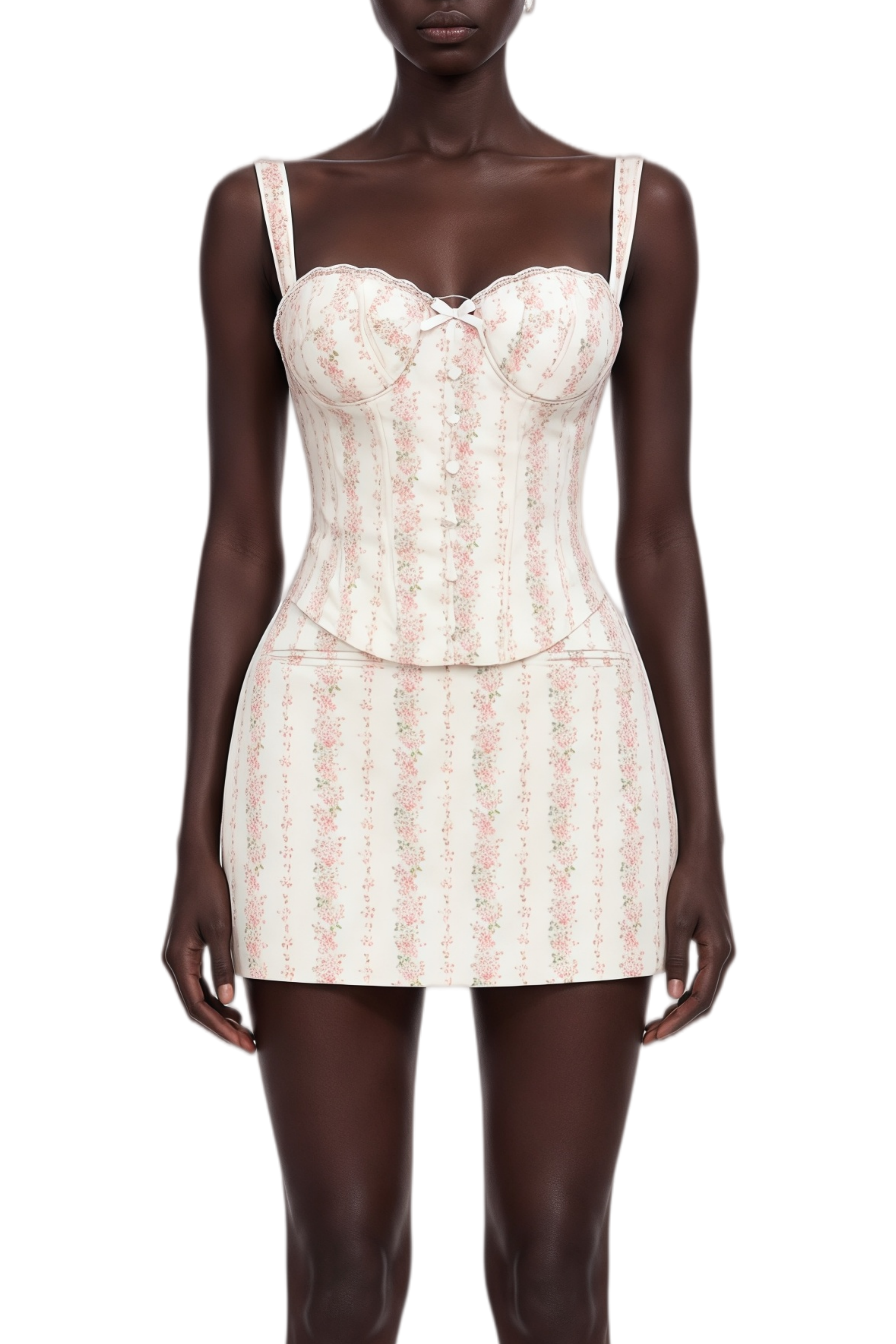 Celeste White Sleeveless Lace Top & Skirt Set