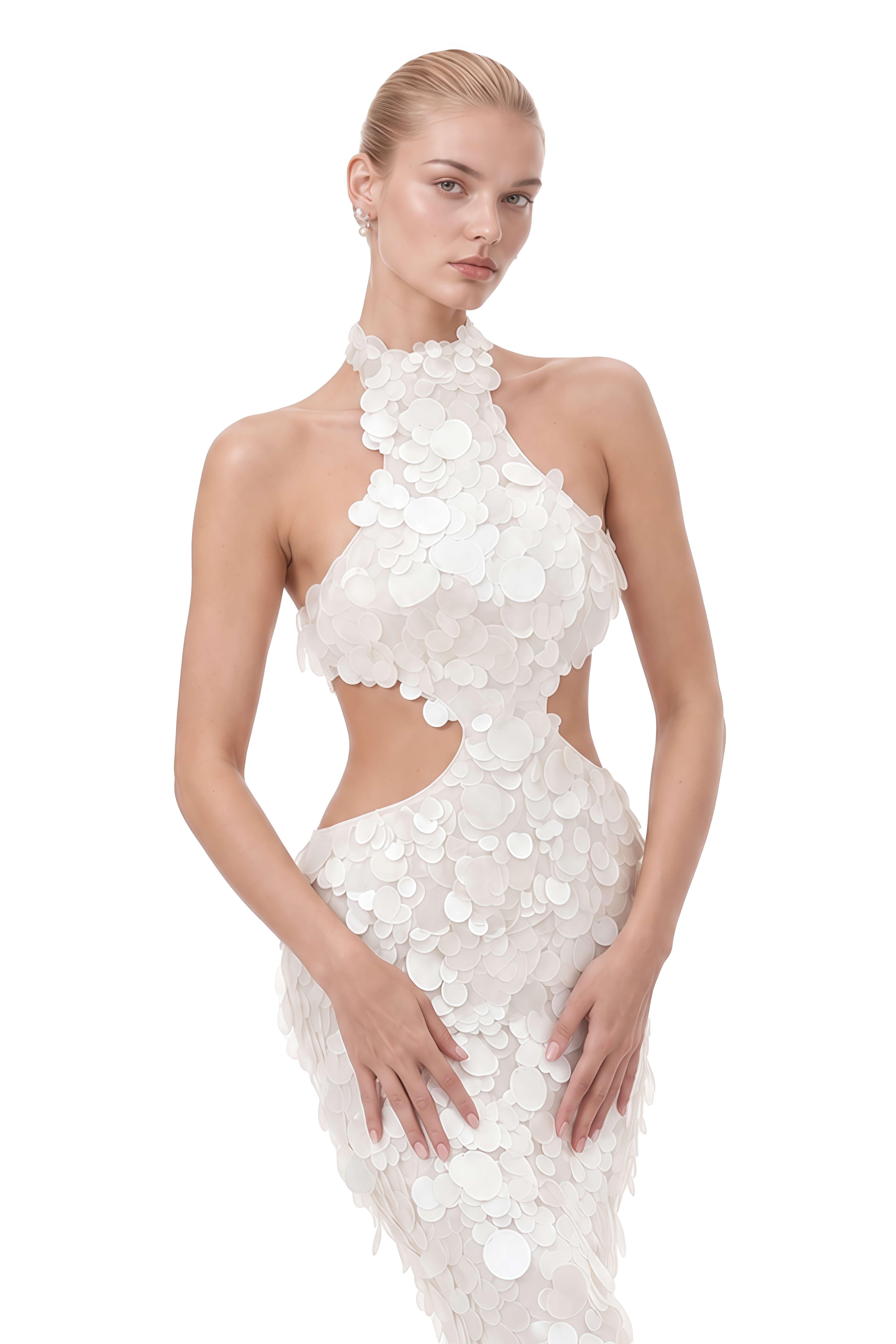 Clara Ivory Cut-Out Sequined Maxi Dress