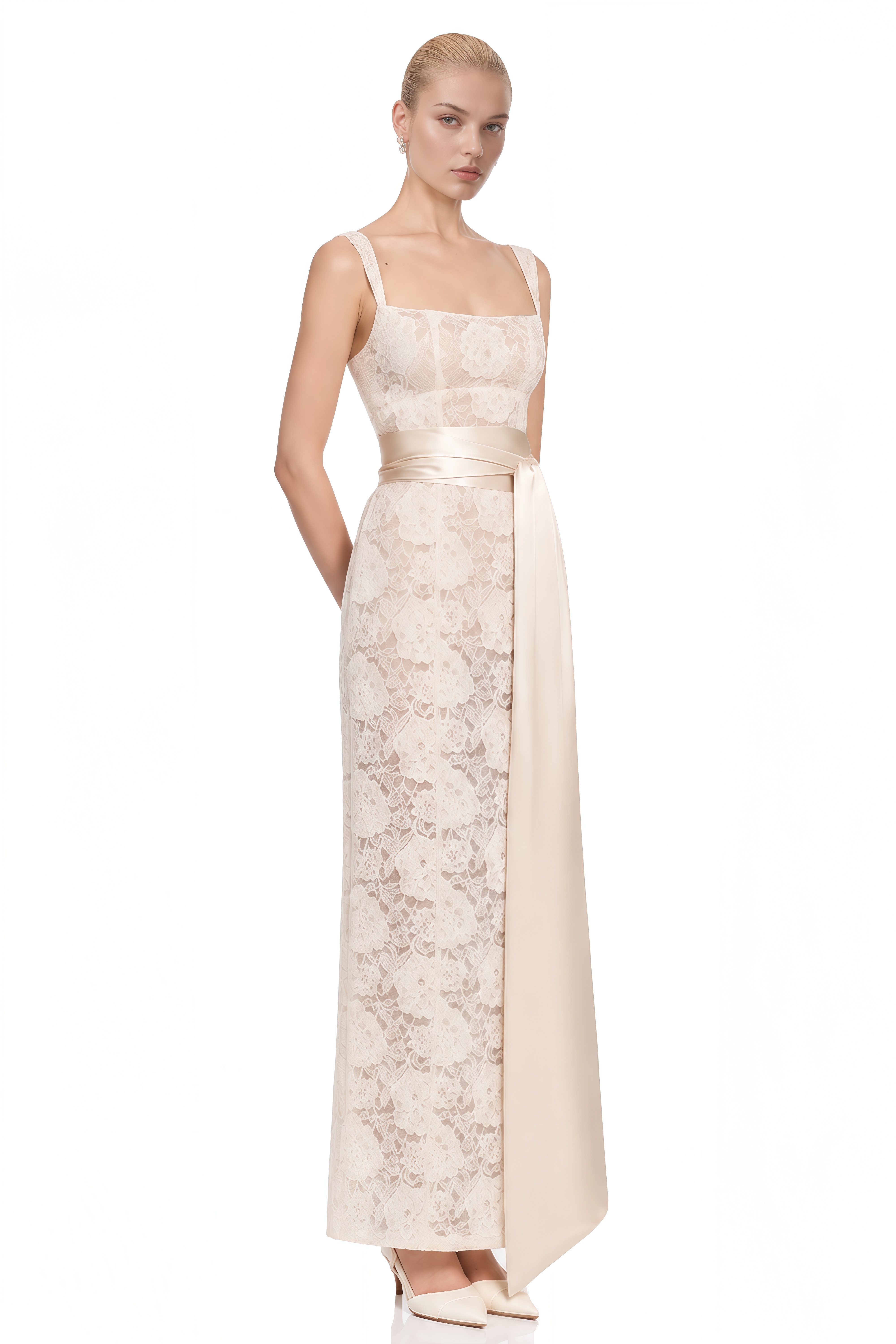 Rosalind White Sleeveless Lace Maxi Dress