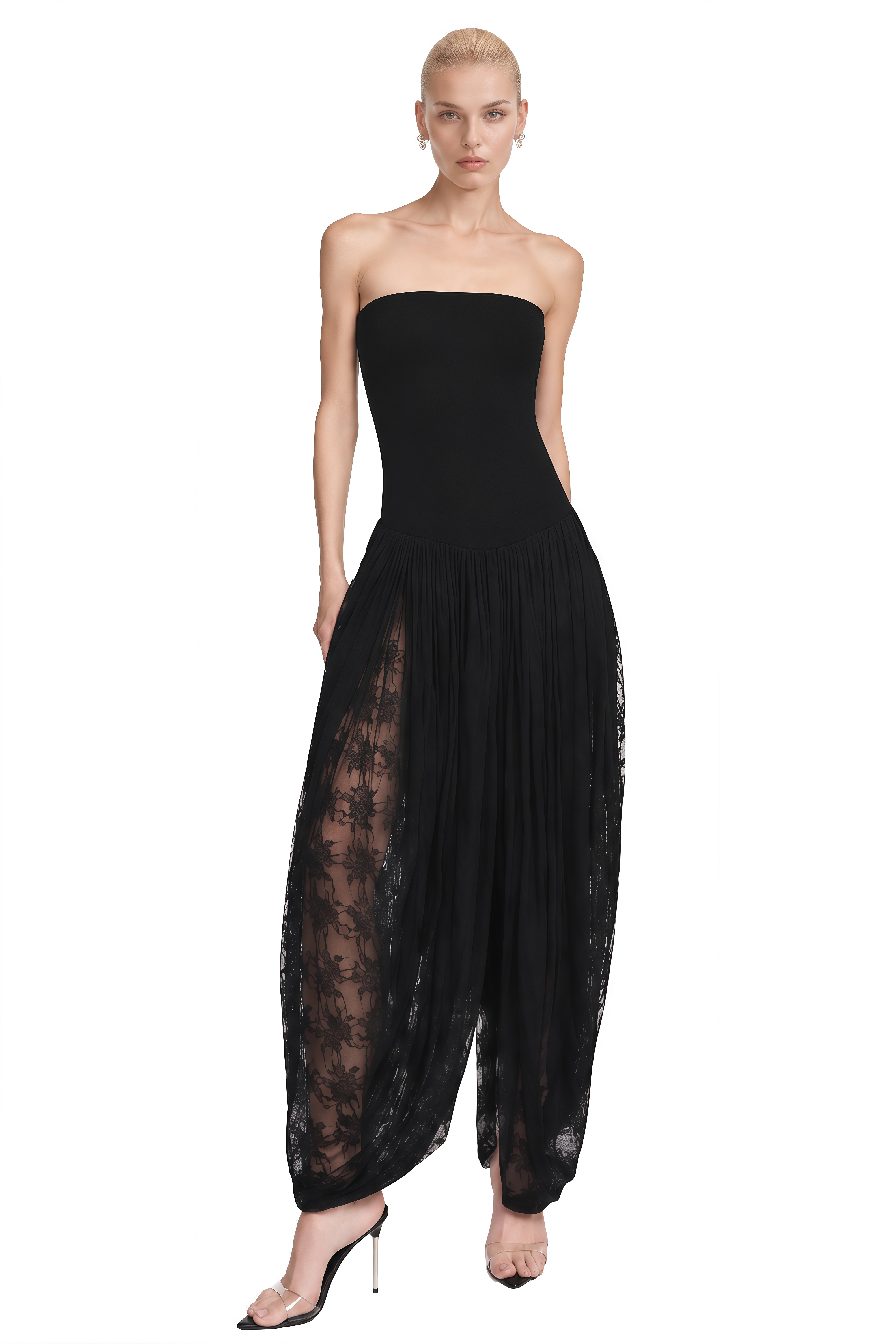 Helena Black Strapless Lace Jumpsuit